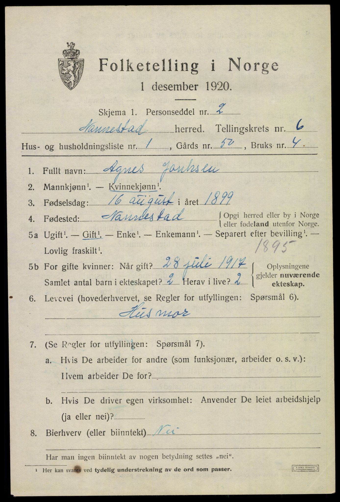 SAO, 1920 census for Nannestad, 1920, p. 7572