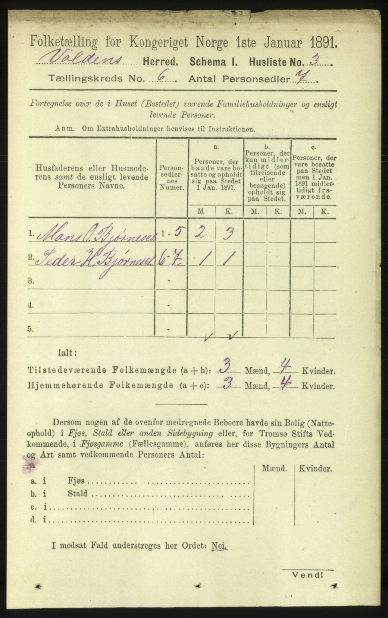 RA, 1891 census for 1519 Volda, 1891, p. 2794