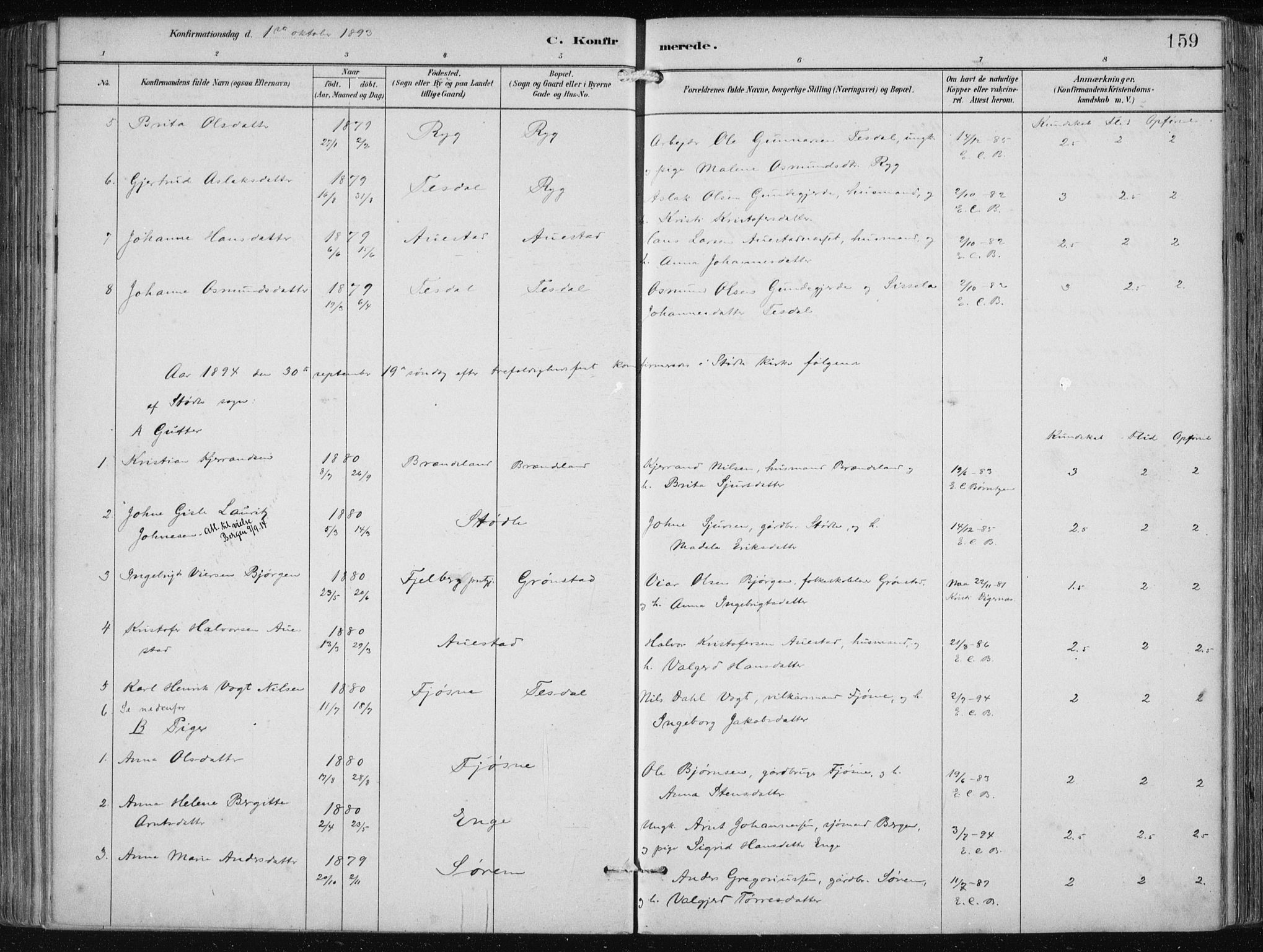 Etne sokneprestembete, SAB/A-75001/H/Haa: Parish register (official) no. B  1, 1879-1919, p. 159