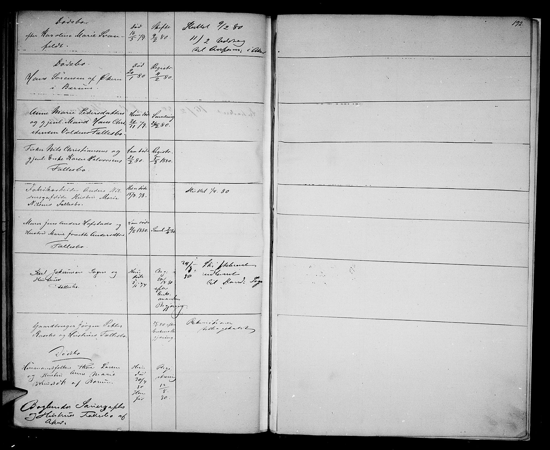 Aker sorenskriveri, AV/SAO-A-10895/H/Ha/Hac/L0002: Skiftelister, 1851-1880, p. 192
