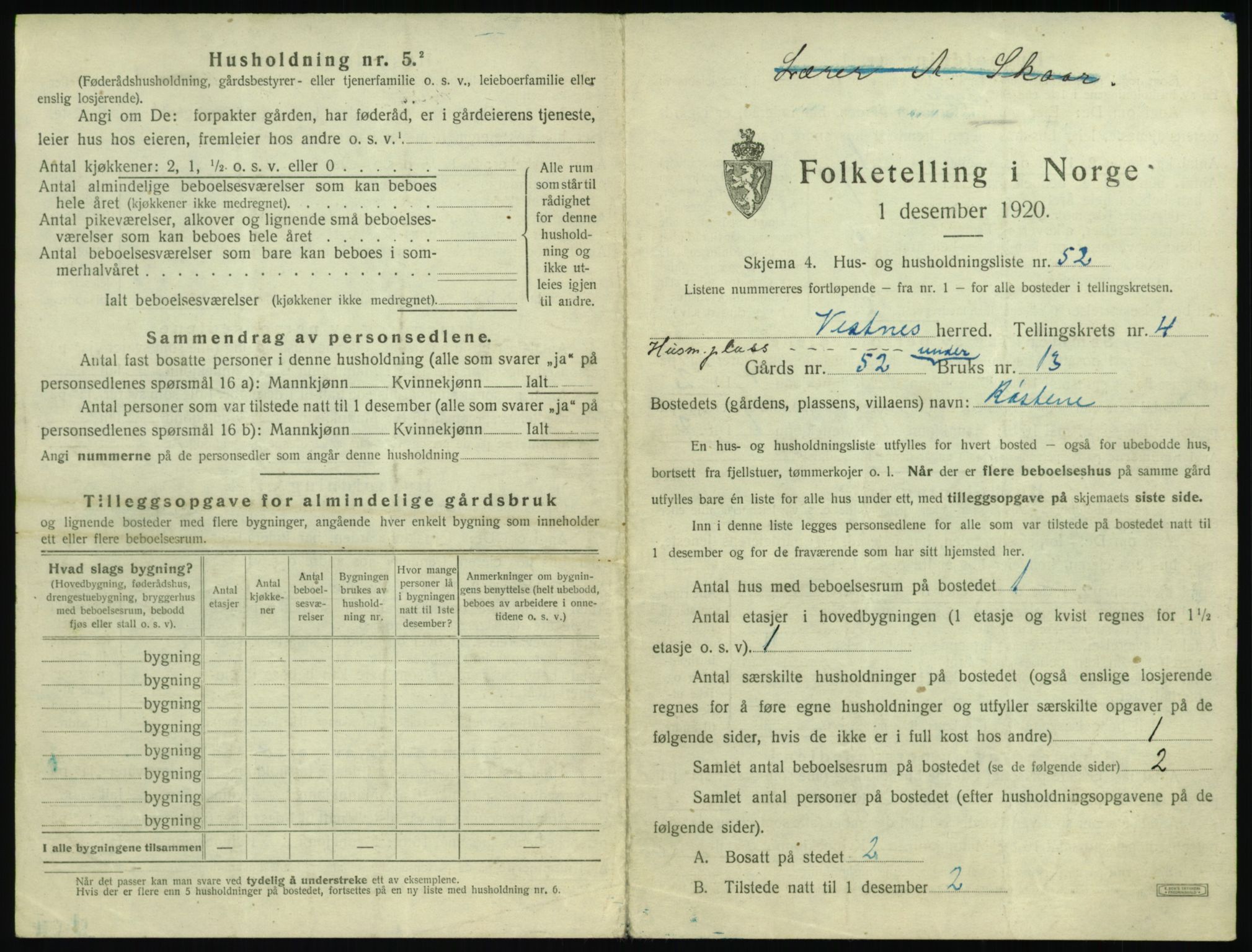 SAT, 1920 census for Vestnes, 1920, p. 569