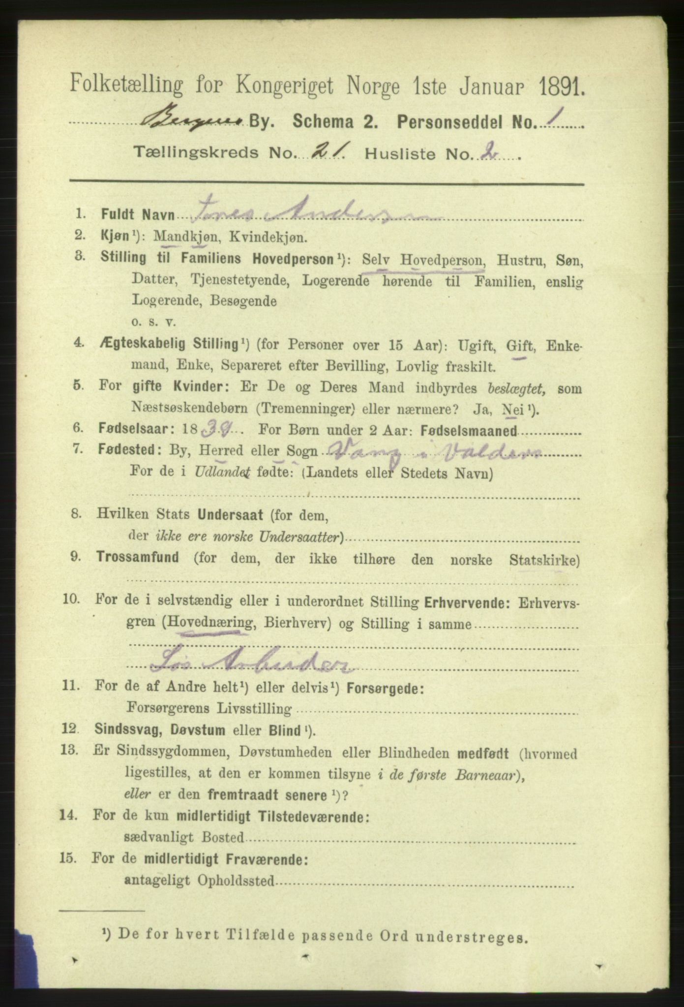 RA, 1891 Census for 1301 Bergen, 1891, p. 29084