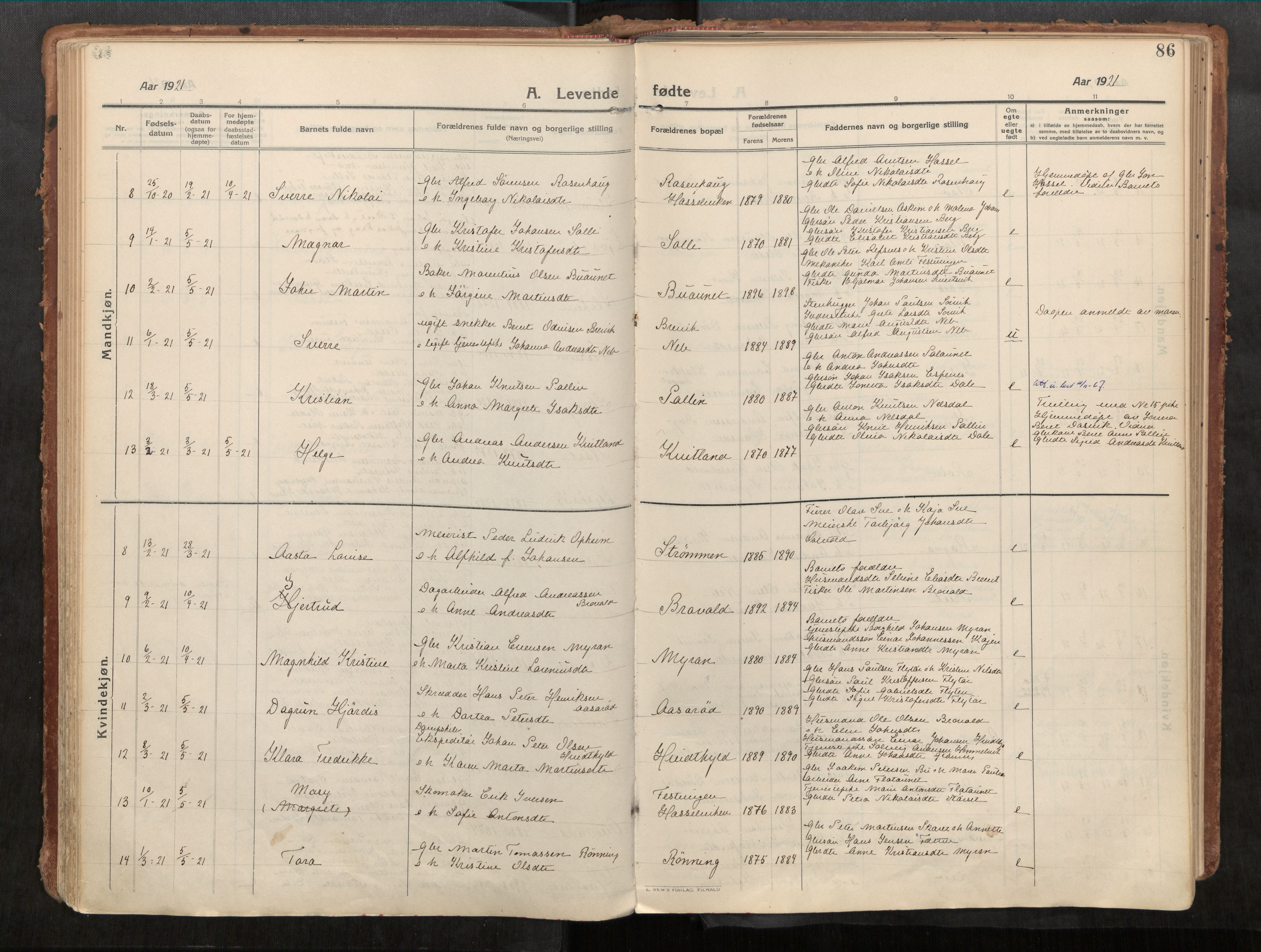 Stadsbygd sokneprestkontor, AV/SAT-A-1117/1/I/I1/I1a/L0001: Parish register (official) no. 1, 1911-1929, p. 86