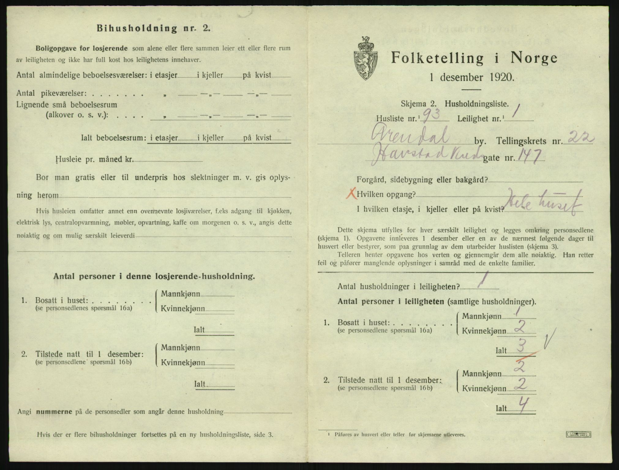 SAK, 1920 census for Arendal, 1920, p. 8814