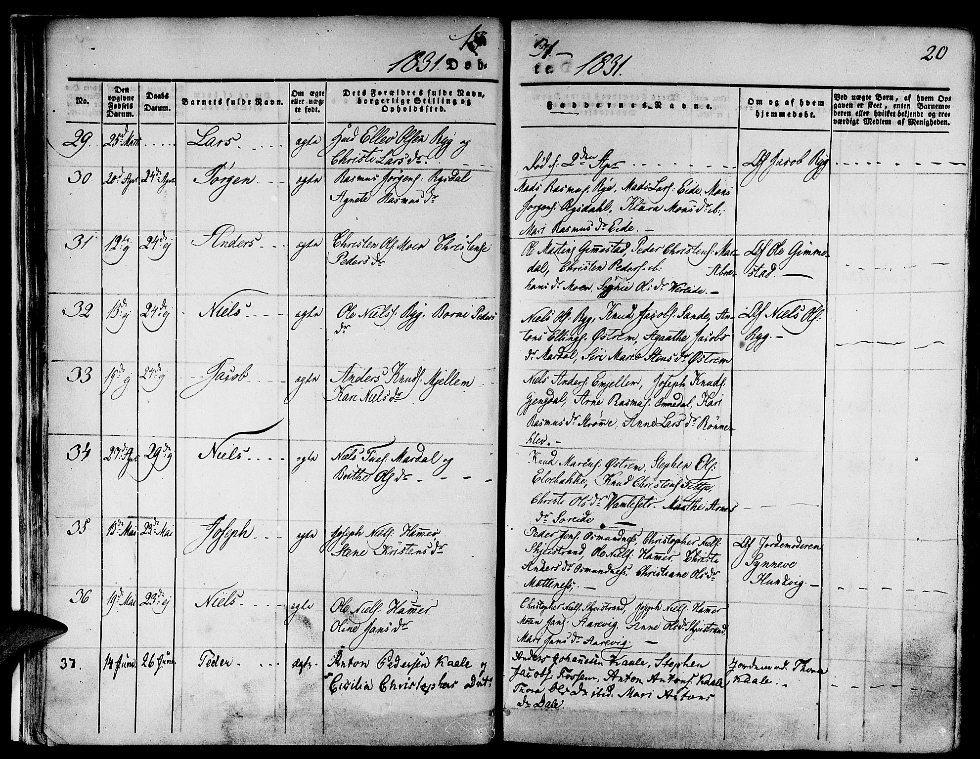 Gloppen sokneprestembete, AV/SAB-A-80101/H/Haa/Haaa/L0007: Parish register (official) no. A 7, 1827-1837, p. 20