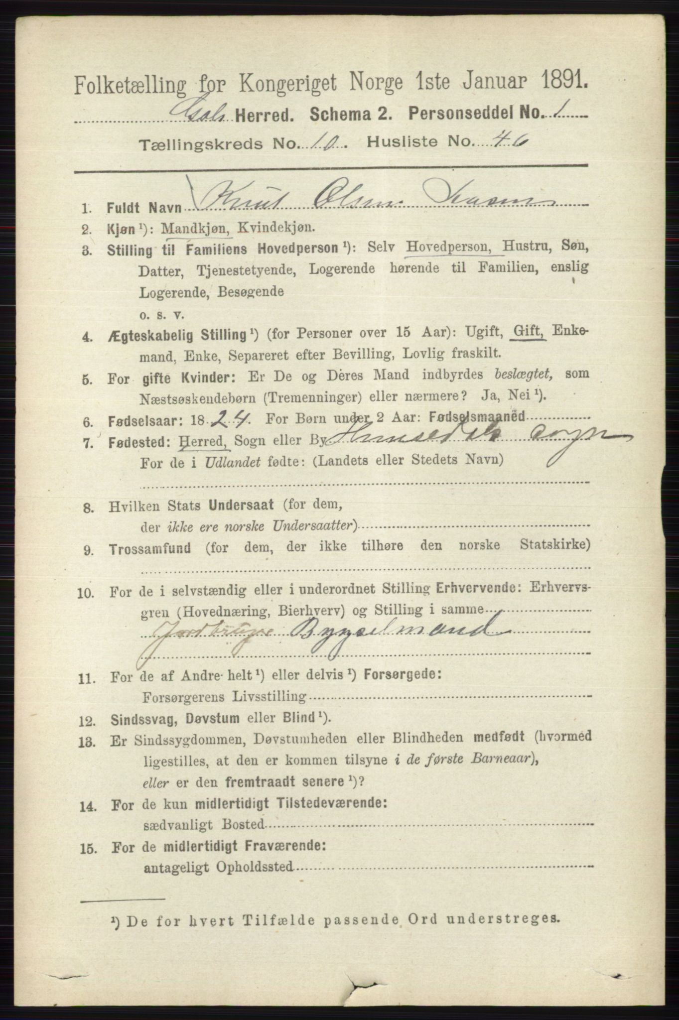 RA, 1891 census for 0617 Gol og Hemsedal, 1891, p. 4277