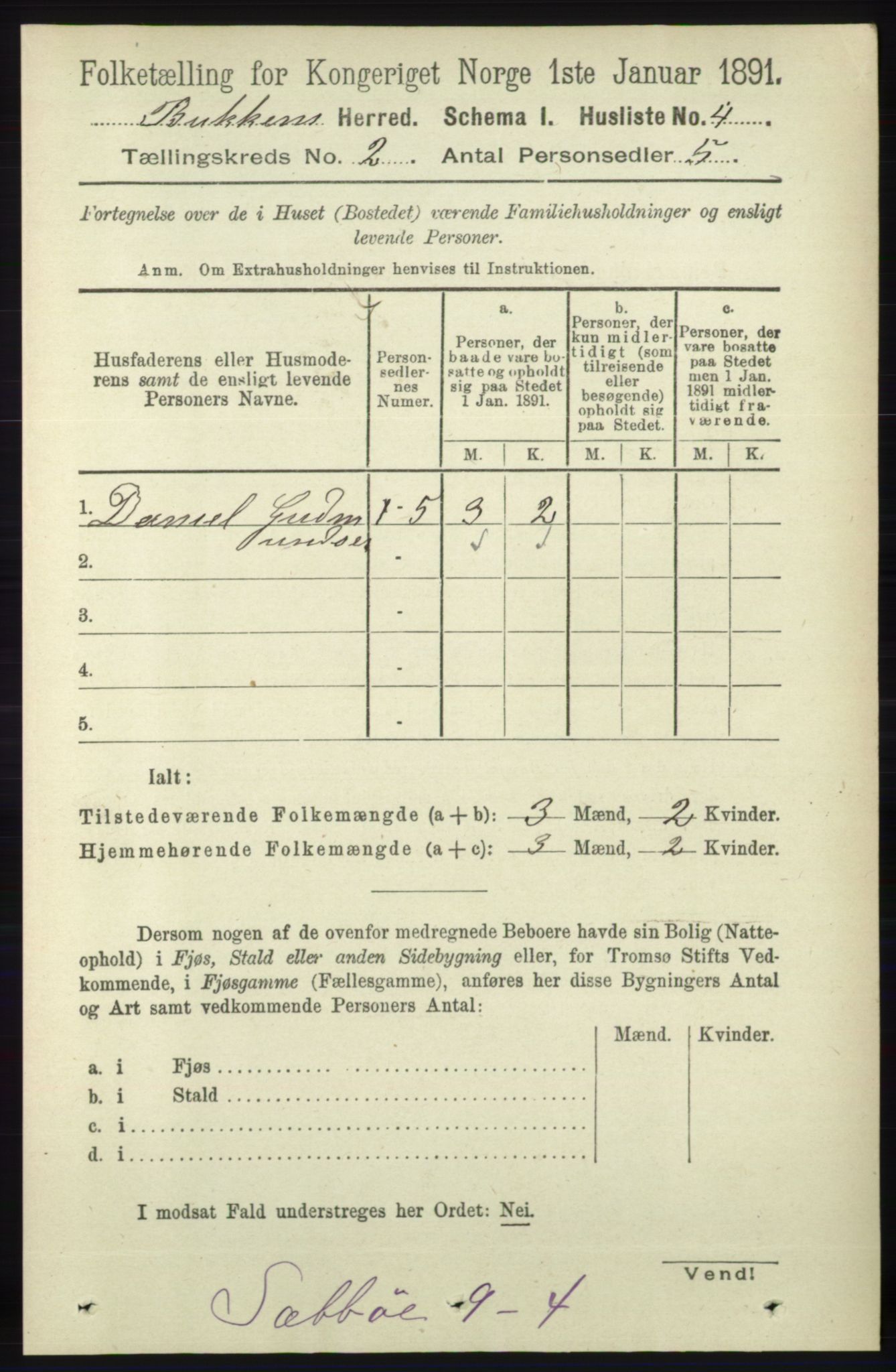 RA, 1891 census for 1145 Bokn, 1891, p. 300