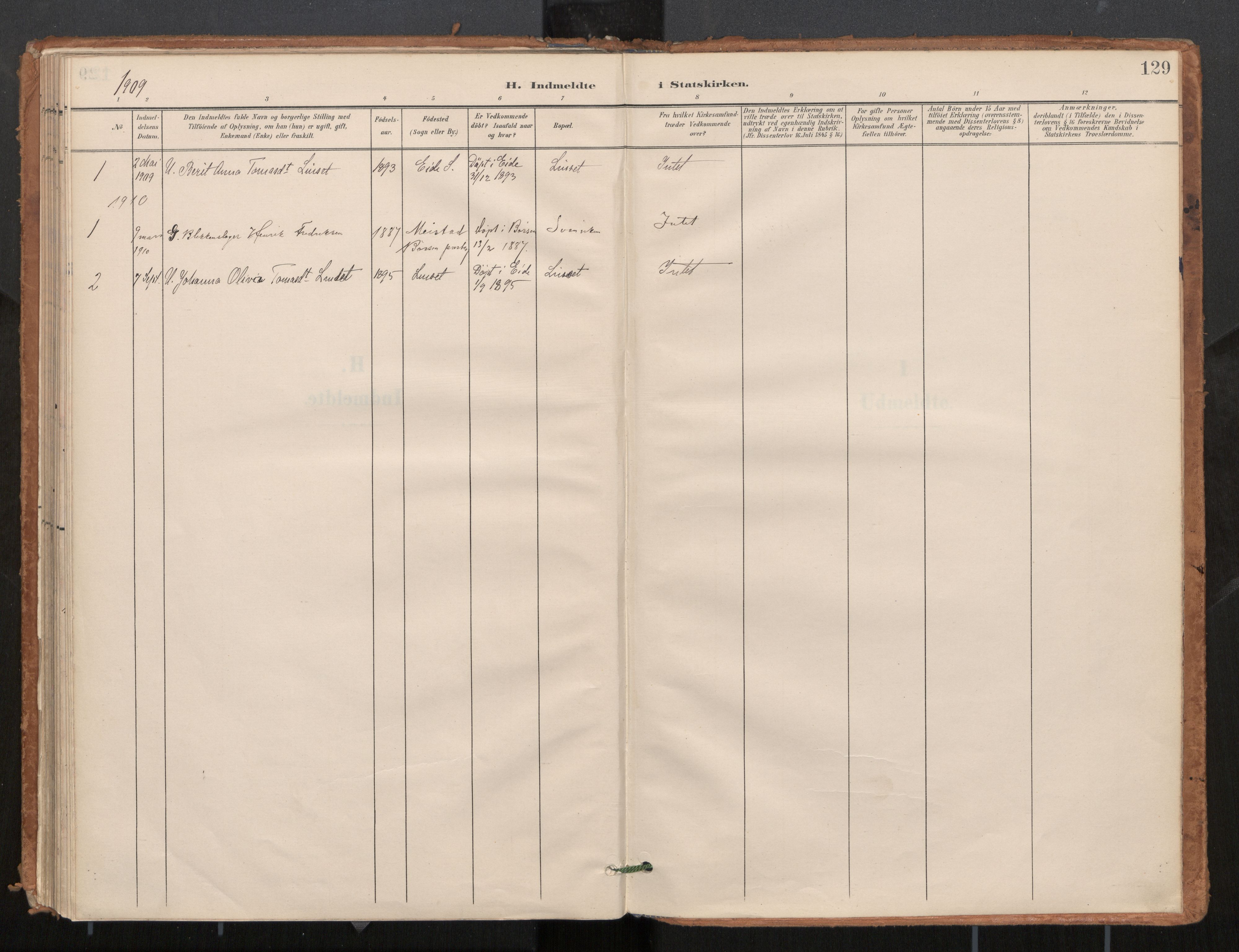 Ministerialprotokoller, klokkerbøker og fødselsregistre - Møre og Romsdal, SAT/A-1454/571/L0836a: Parish register (official) no. 571A02, 1898-1910, p. 129