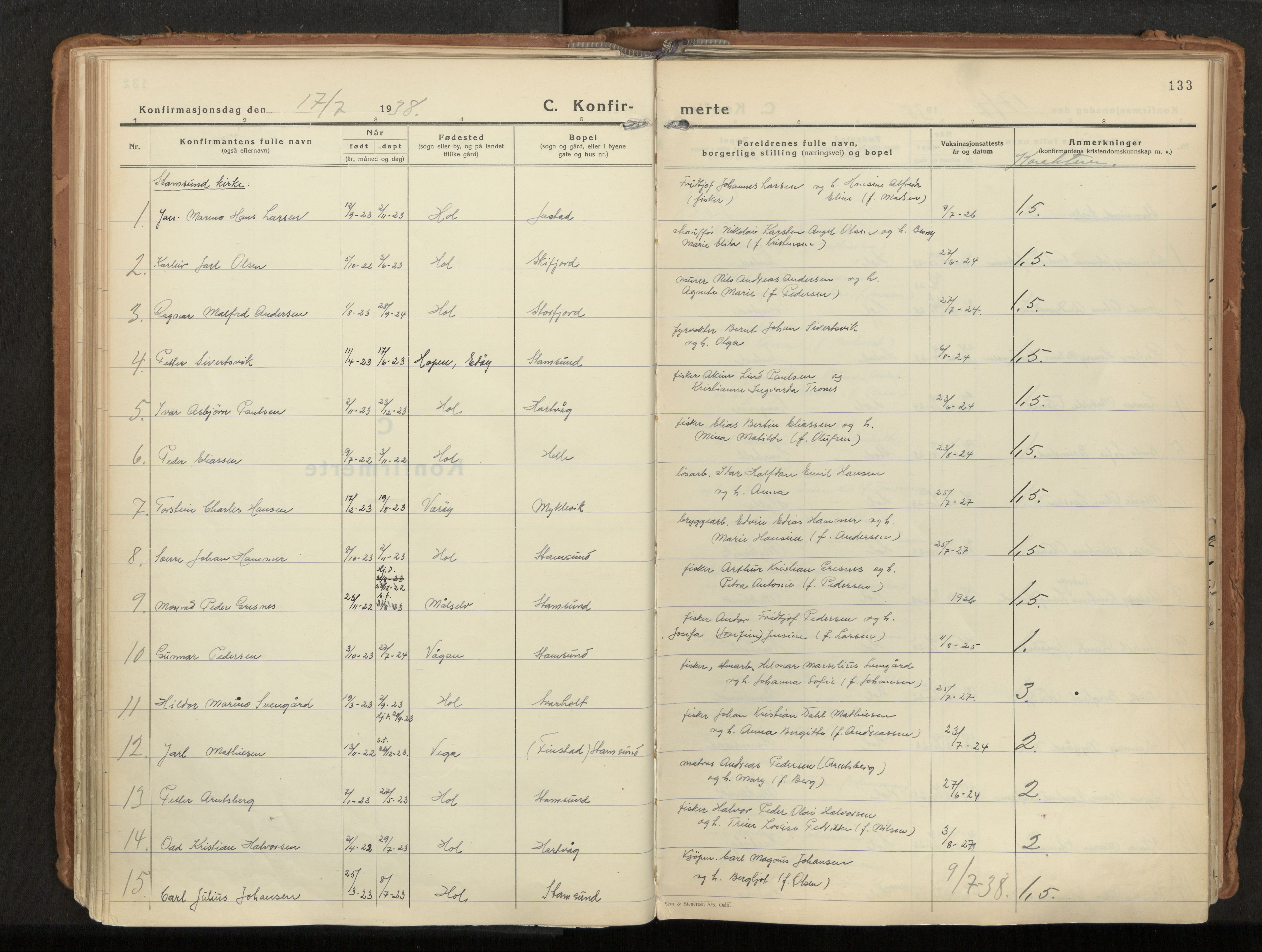 Ministerialprotokoller, klokkerbøker og fødselsregistre - Nordland, AV/SAT-A-1459/882/L1182: Parish register (official) no. 882A04, 1932-1950, p. 133