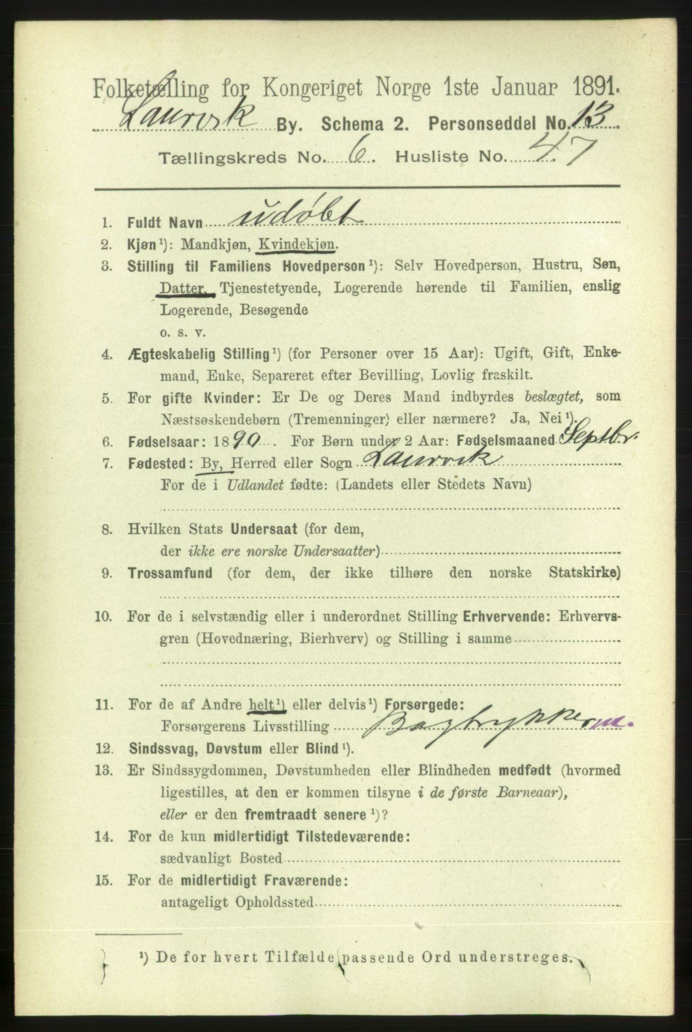 RA, 1891 census for 0707 Larvik, 1891, p. 7144