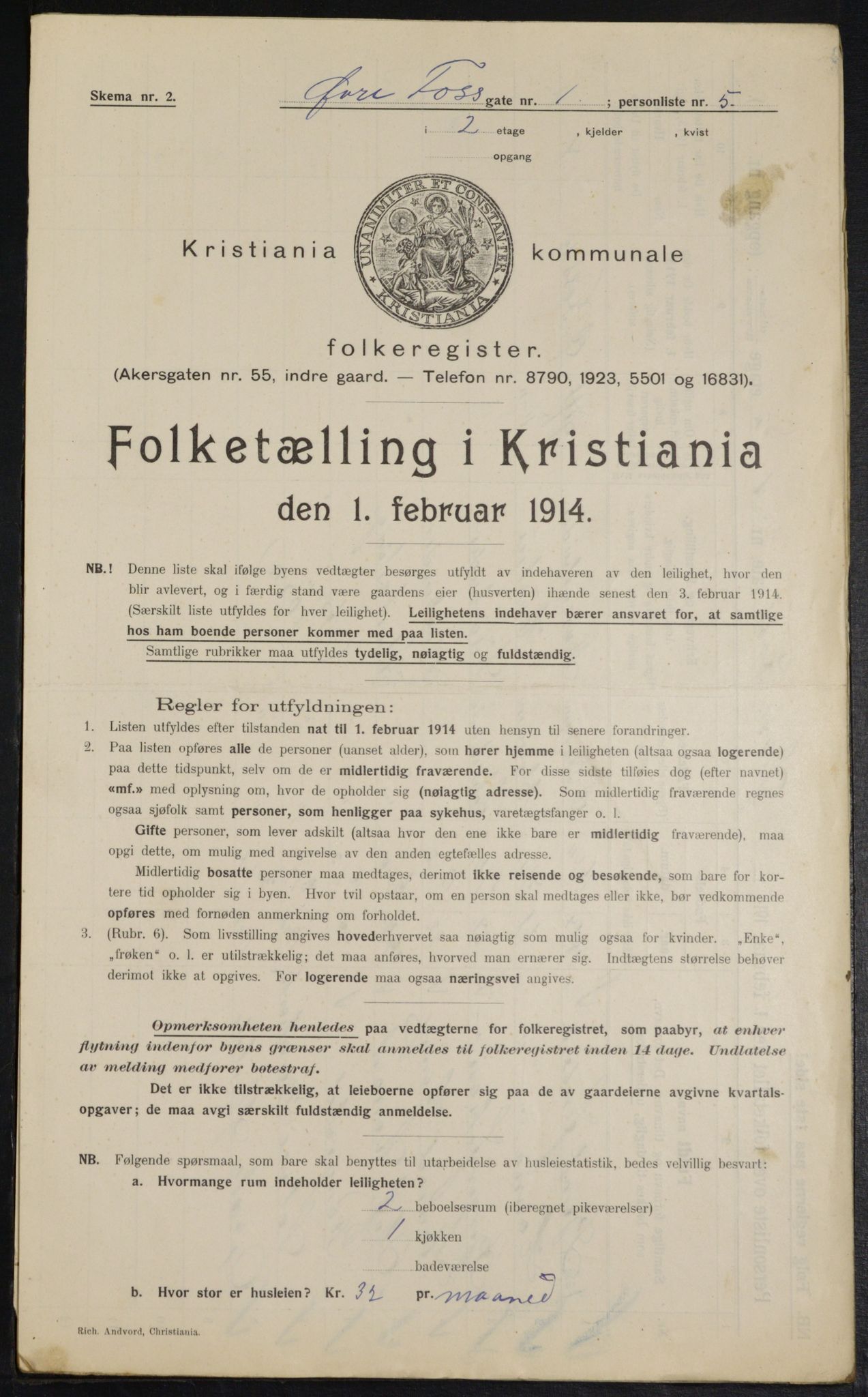 OBA, Municipal Census 1914 for Kristiania, 1914, p. 130512