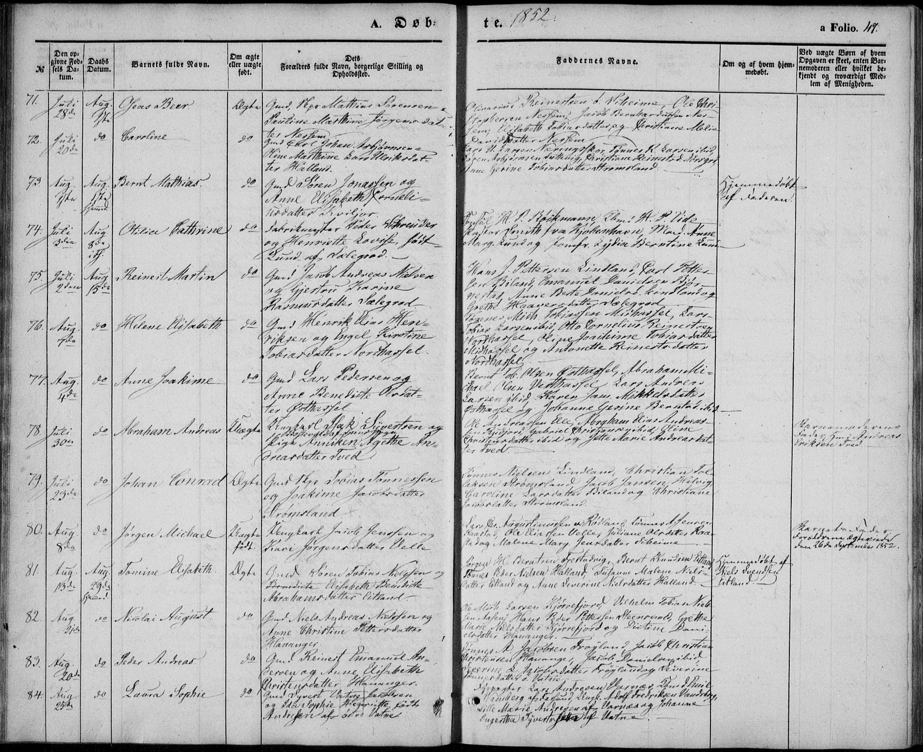 Lista sokneprestkontor, AV/SAK-1111-0027/F/Fb/L0002: Parish register (copy) no. B 2, 1847-1862, p. 47