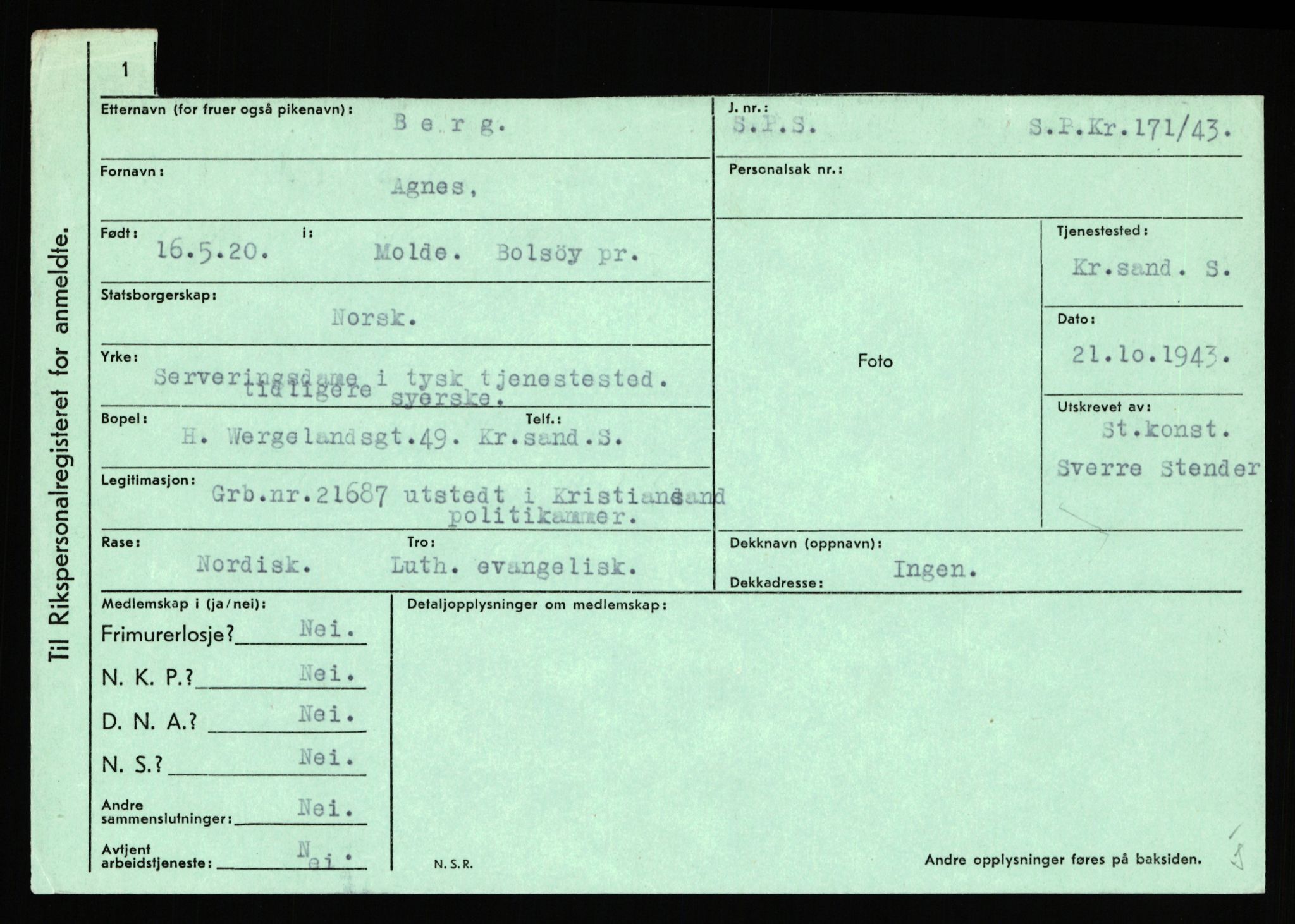 Statspolitiet - Hovedkontoret / Osloavdelingen, AV/RA-S-1329/C/Ca/L0002: Arneberg - Brand, 1943-1945, p. 1979