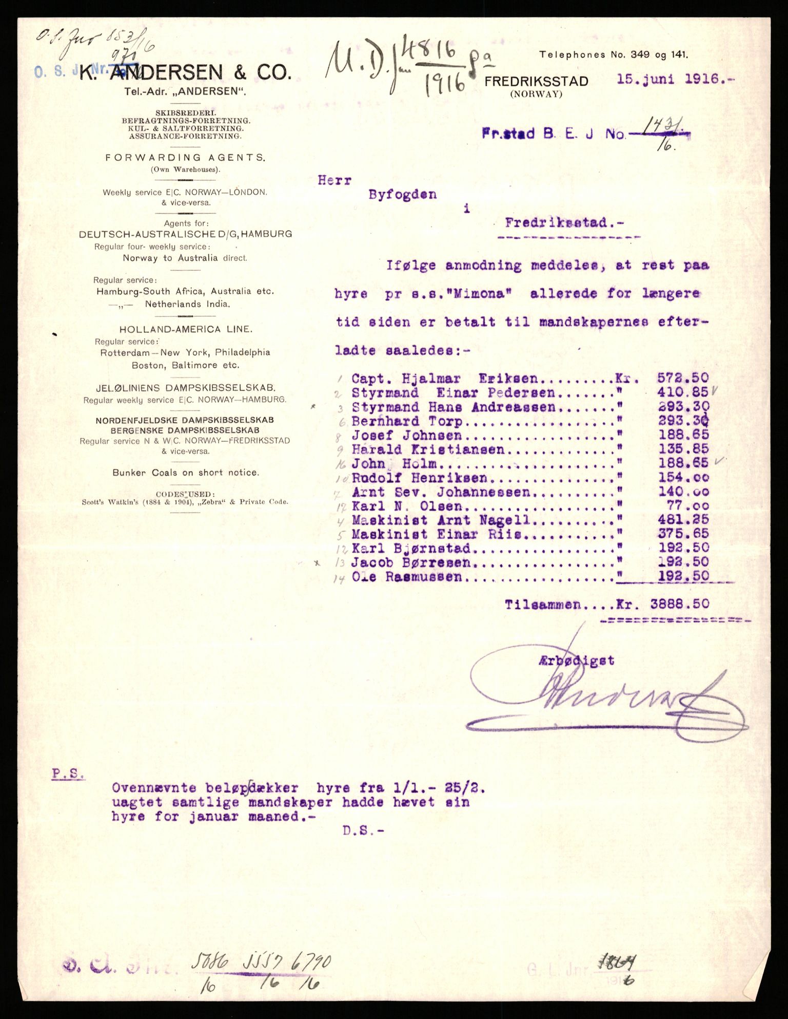 Handelsdepartementet, Sjøfartsavdelingen, 1. sjømannskontor, RA/S-1405/D/Dm/L0010: Forliste skip Lar - Min, 1906-1920, p. 851