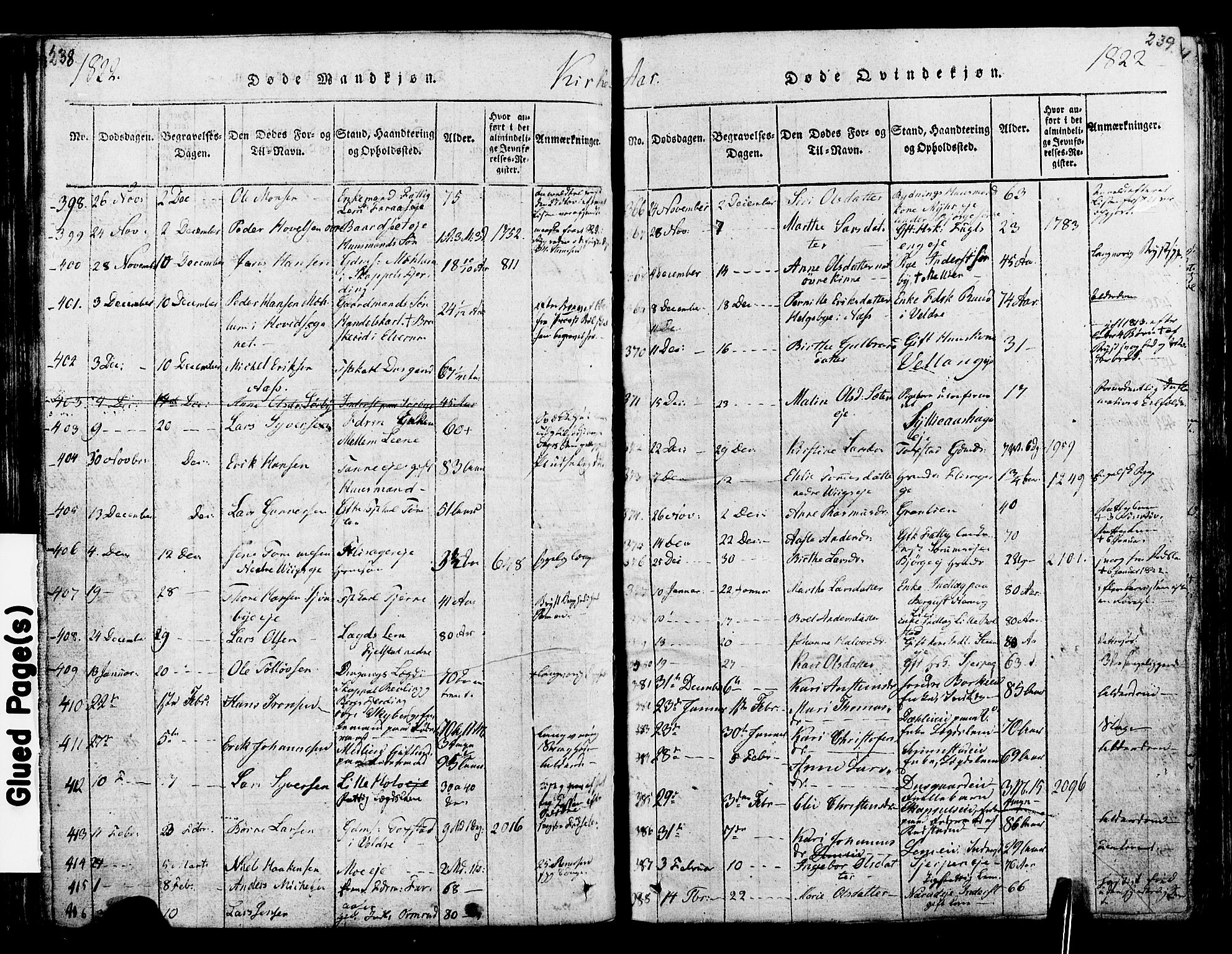 Ringsaker prestekontor, AV/SAH-PREST-014/K/Ka/L0005: Parish register (official) no. 5, 1814-1826, p. 238-239