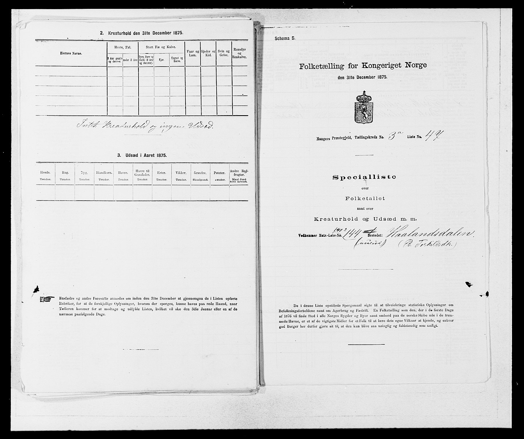 SAB, 1875 census for 1261P Manger, 1875, p. 471