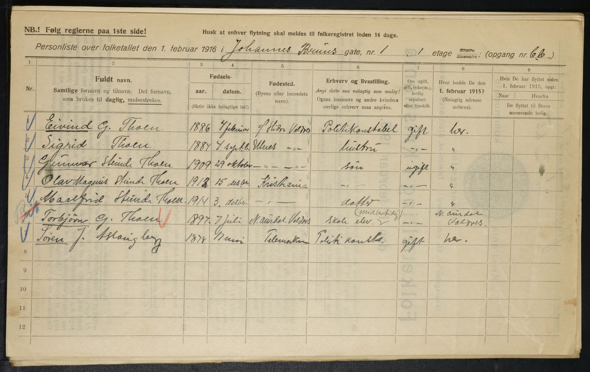 OBA, Municipal Census 1916 for Kristiania, 1916, p. 48103