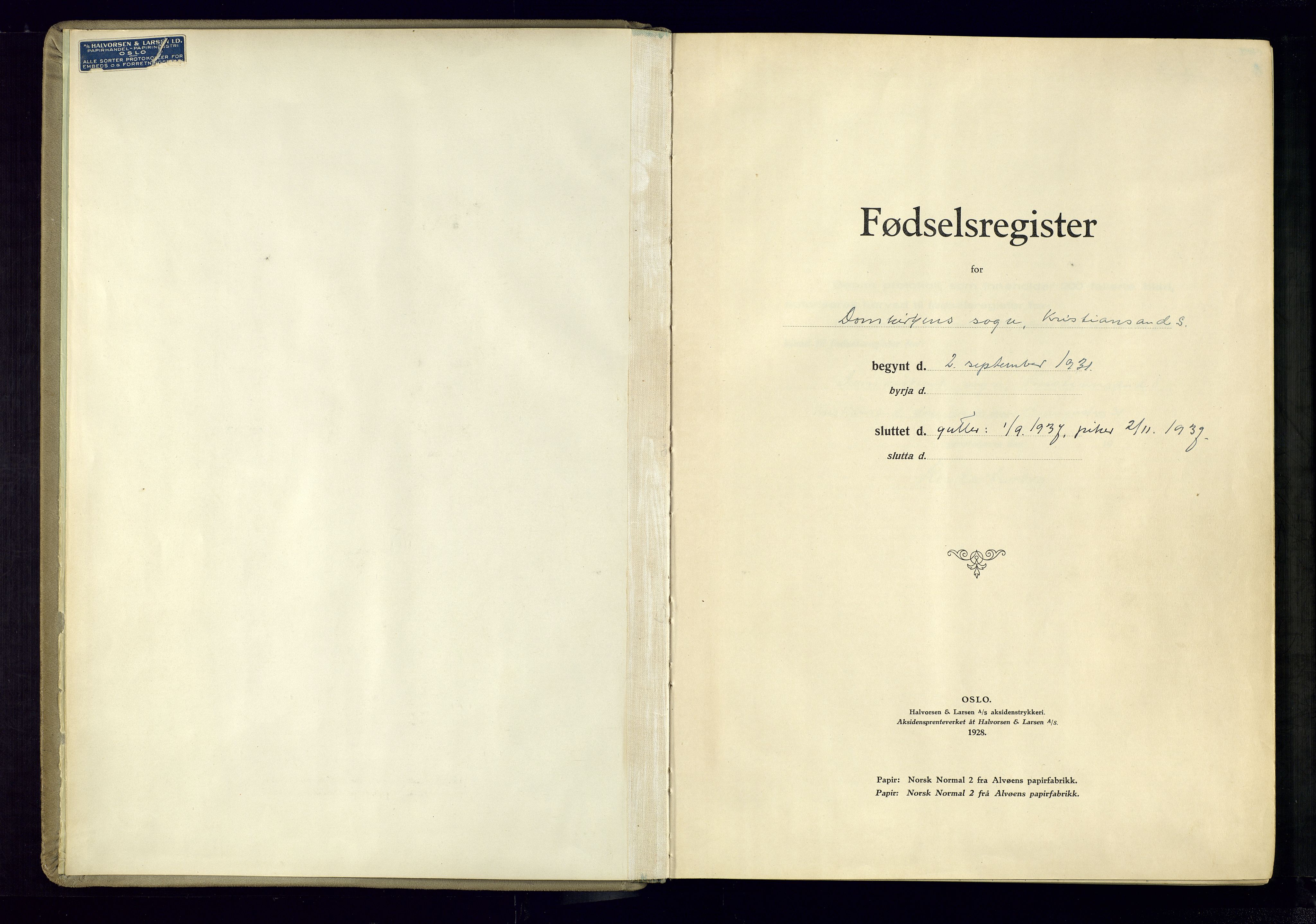 Kristiansand domprosti, SAK/1112-0006/J/Jc/L0004: Birth register no. A-VI-48, 1931-1937