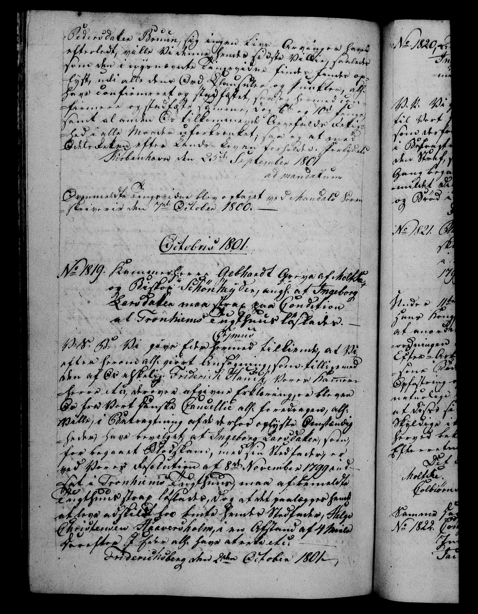 Danske Kanselli 1800-1814, RA/EA-3024/H/Hf/Hfb/Hfba/L0001: Registranter, 1800-1801, p. 430b