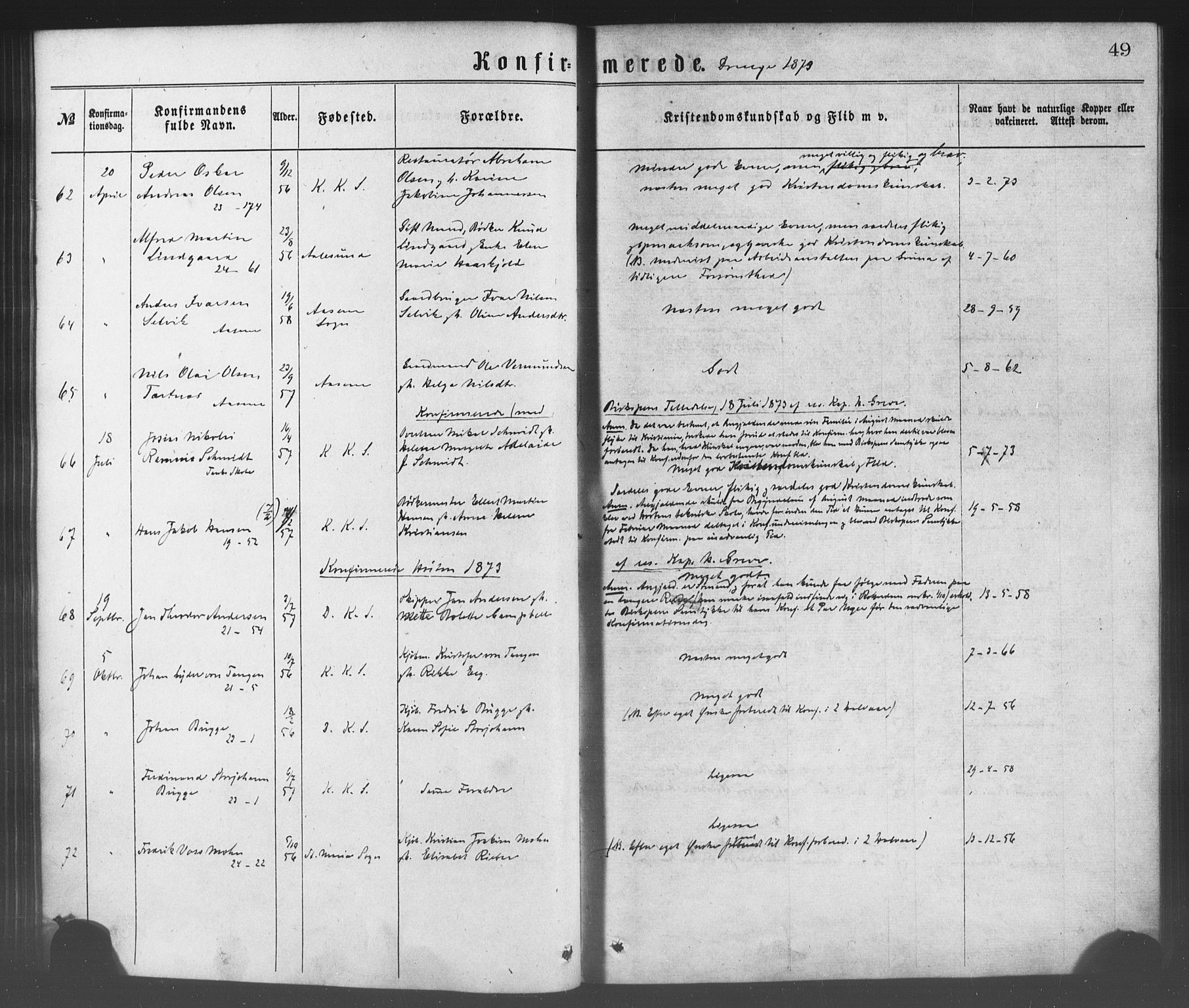 Korskirken sokneprestembete, SAB/A-76101/H/Haa/L0028: Parish register (official) no. C 4, 1868-1879, p. 49