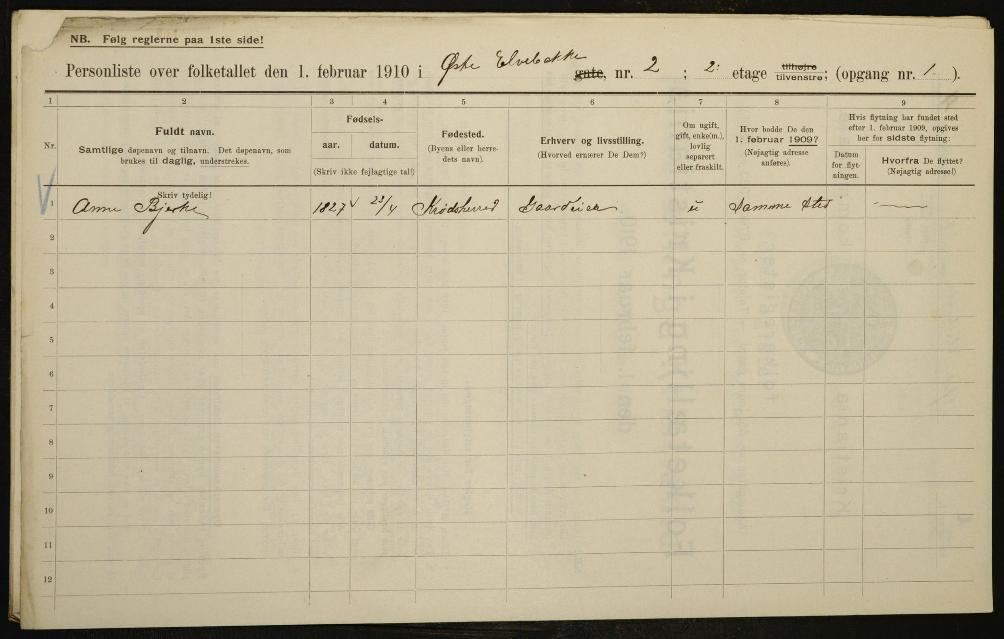 OBA, Municipal Census 1910 for Kristiania, 1910, p. 122684