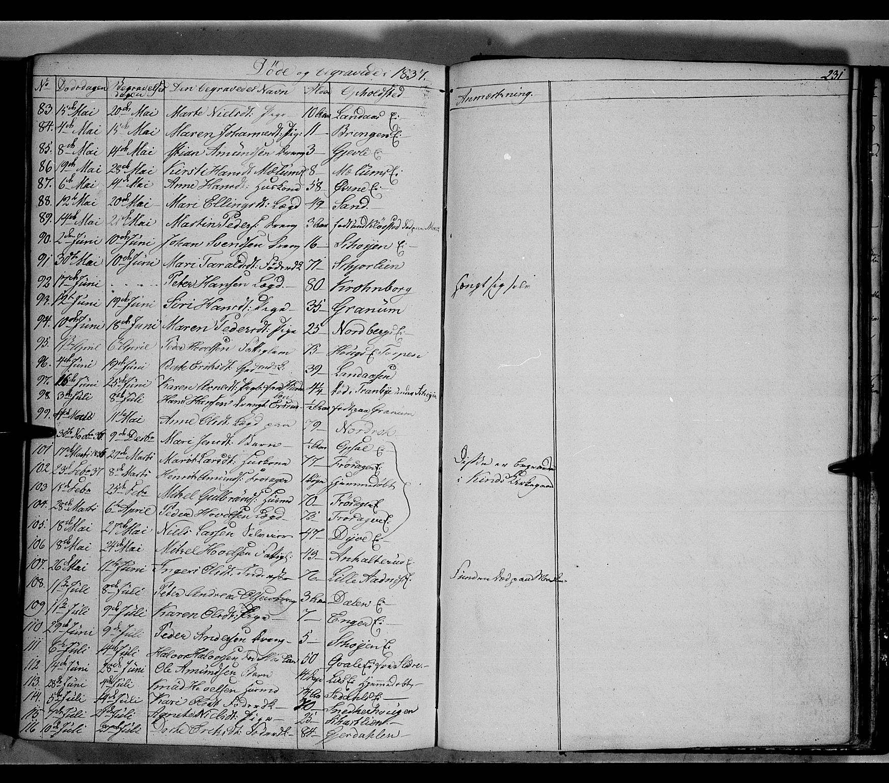 Land prestekontor, SAH/PREST-120/H/Ha/Hab/L0002: Parish register (copy) no. 2, 1833-1849, p. 231