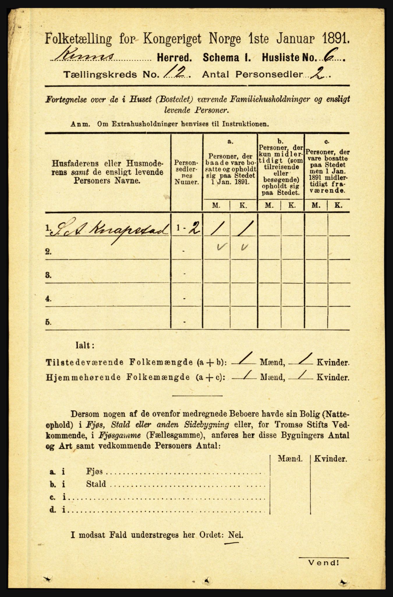 RA, 1891 census for 1437 Kinn, 1891, p. 4436