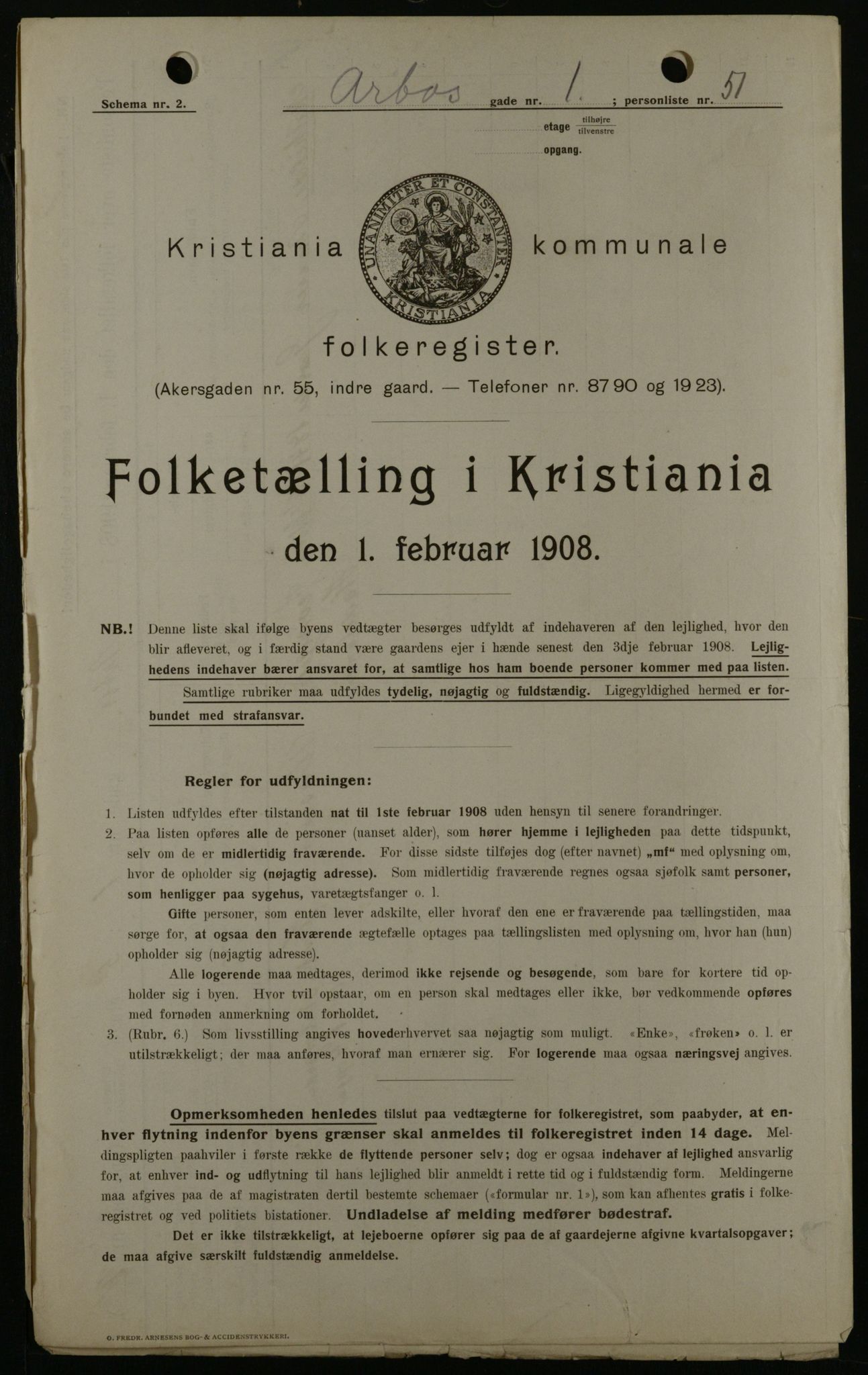 OBA, Municipal Census 1908 for Kristiania, 1908, p. 1999