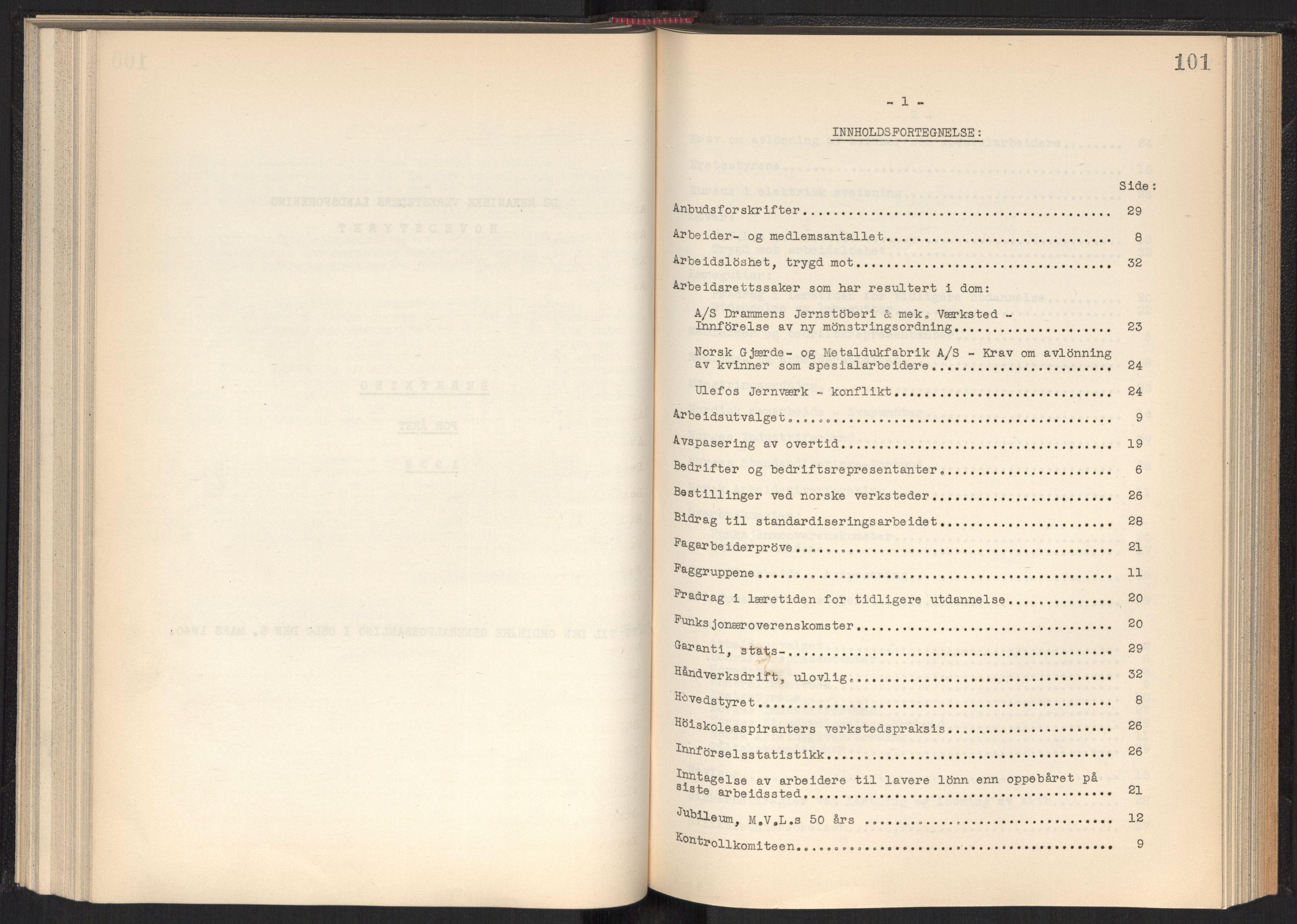 Teknologibedriftenes Landsforening TBL, RA/PA-1700/A/Ad/L0006: Årsberetning med register, 1937-1943, p. 101