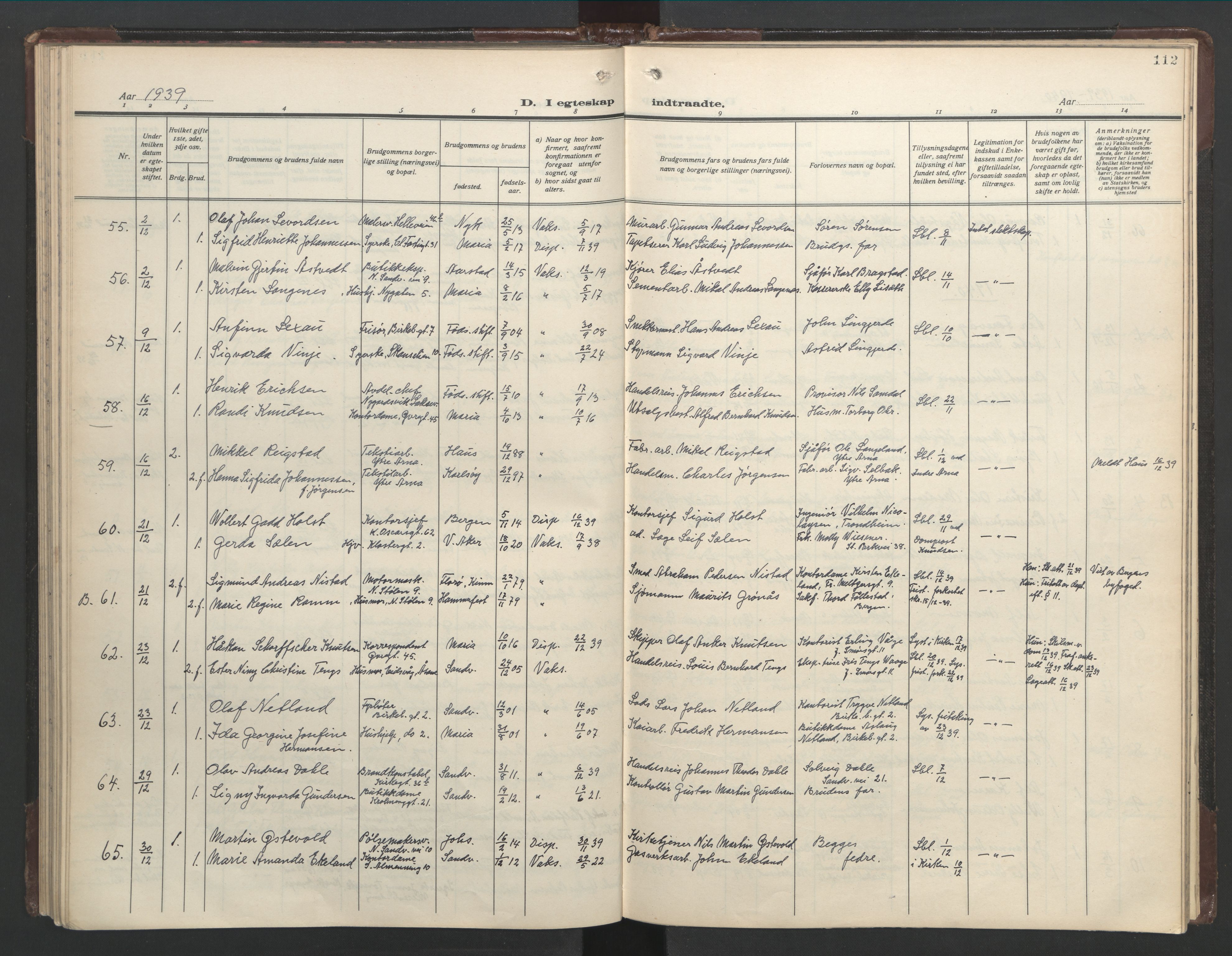 Mariakirken Sokneprestembete, AV/SAB-A-76901/H/Hab/L0011: Parish register (copy) no. A 11, 1938-1955, p. 111b-112a