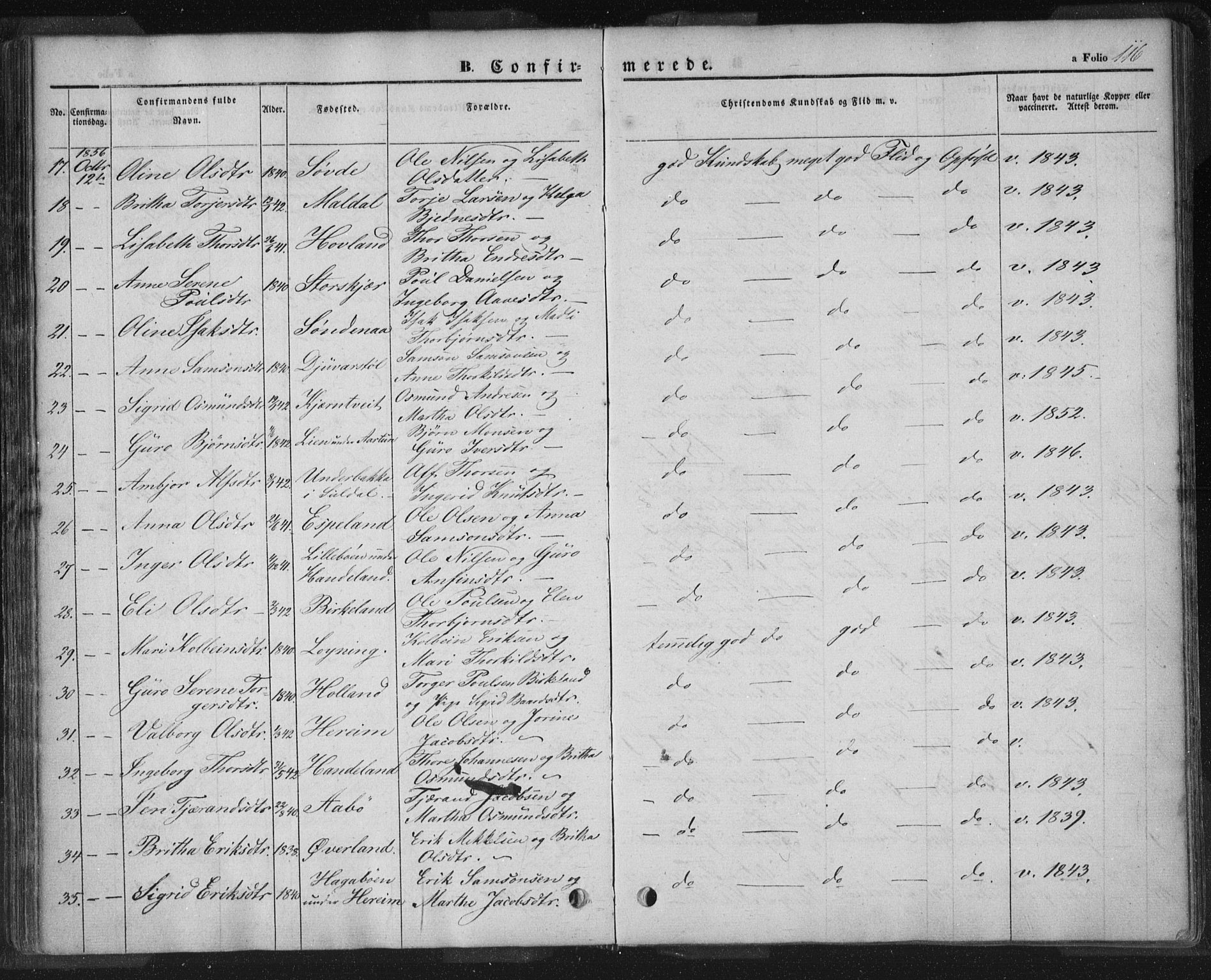 Sand sokneprestkontor, AV/SAST-A-101848/01/III/L0002: Parish register (official) no. A 2, 1838-1859, p. 116