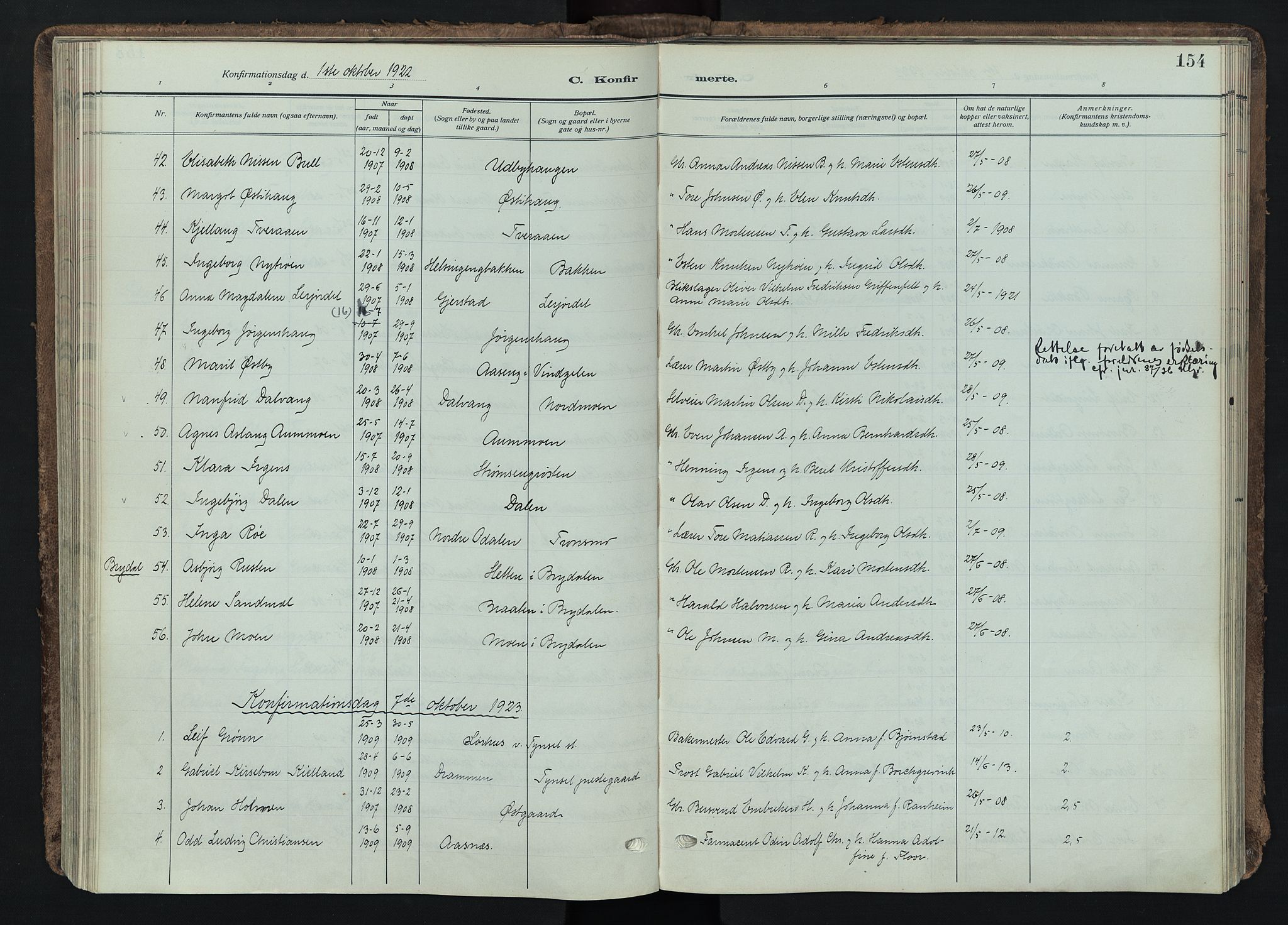 Tynset prestekontor, SAH/PREST-058/H/Ha/Haa/L0026: Parish register (official) no. 26, 1915-1929, p. 154