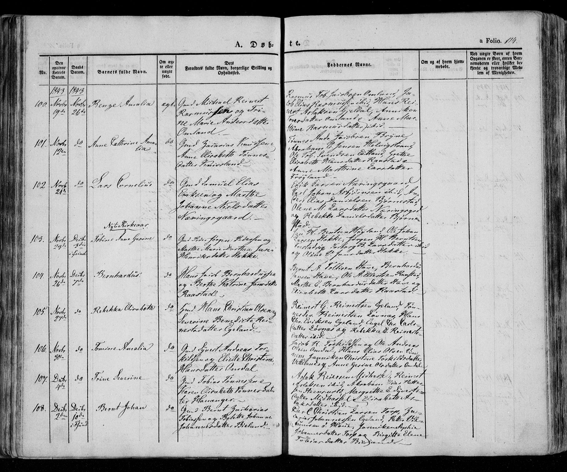 Lista sokneprestkontor, AV/SAK-1111-0027/F/Fa/L0009: Parish register (official) no. A 9, 1835-1846, p. 114