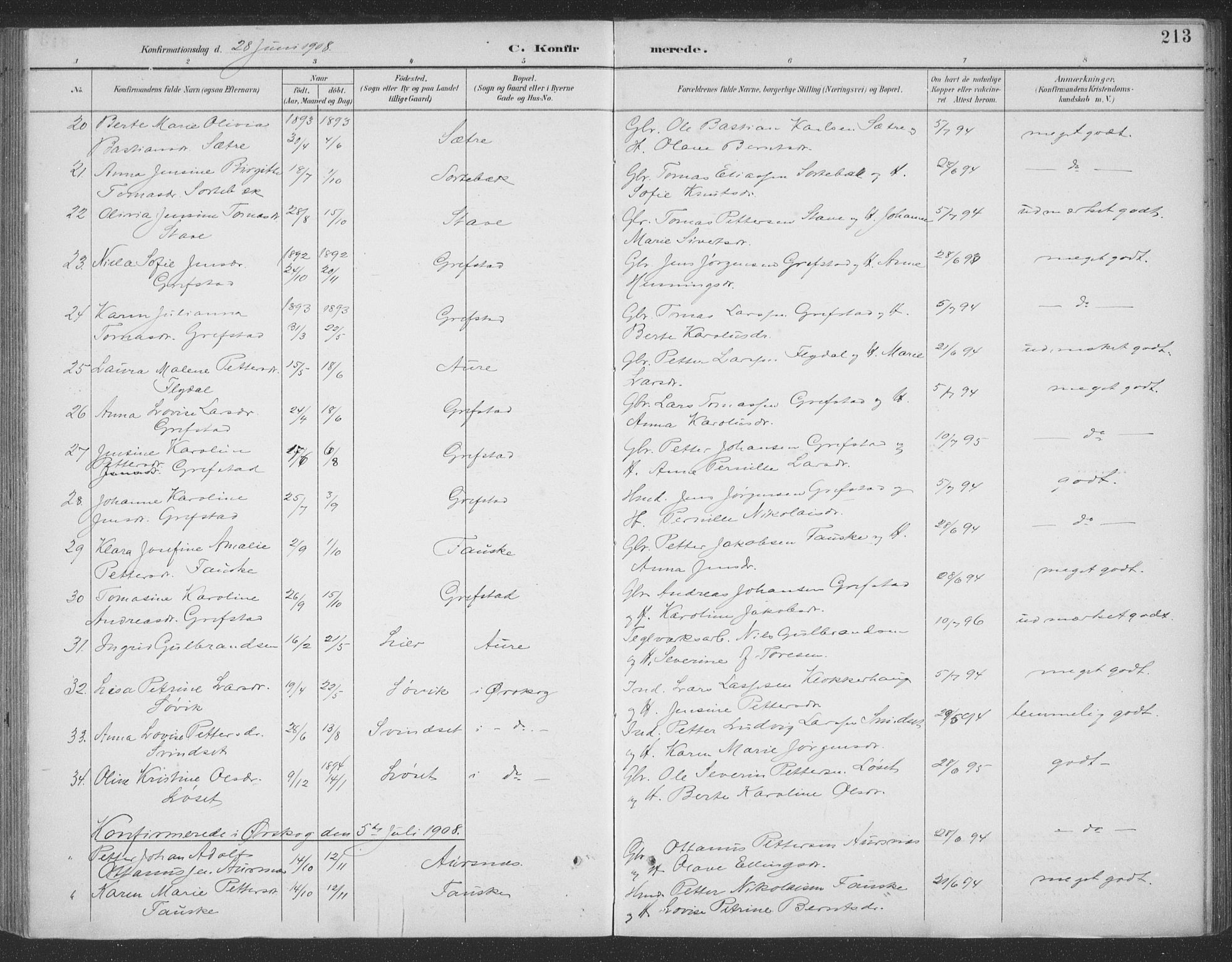 Ministerialprotokoller, klokkerbøker og fødselsregistre - Møre og Romsdal, AV/SAT-A-1454/523/L0335: Parish register (official) no. 523A02, 1891-1911, p. 213