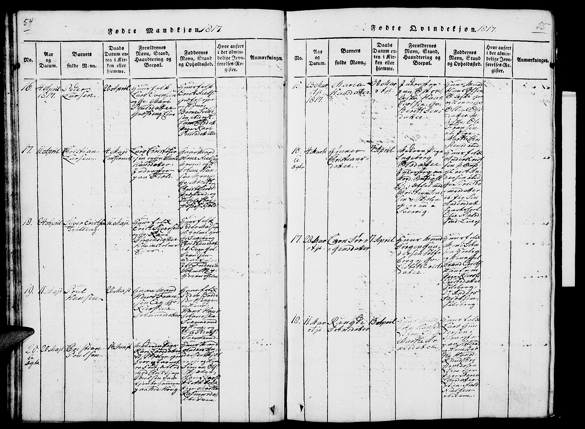 Nes prestekontor, Hedmark, AV/SAH-PREST-020/L/La/L0003: Parish register (copy) no. 3, 1814-1831, p. 54-55