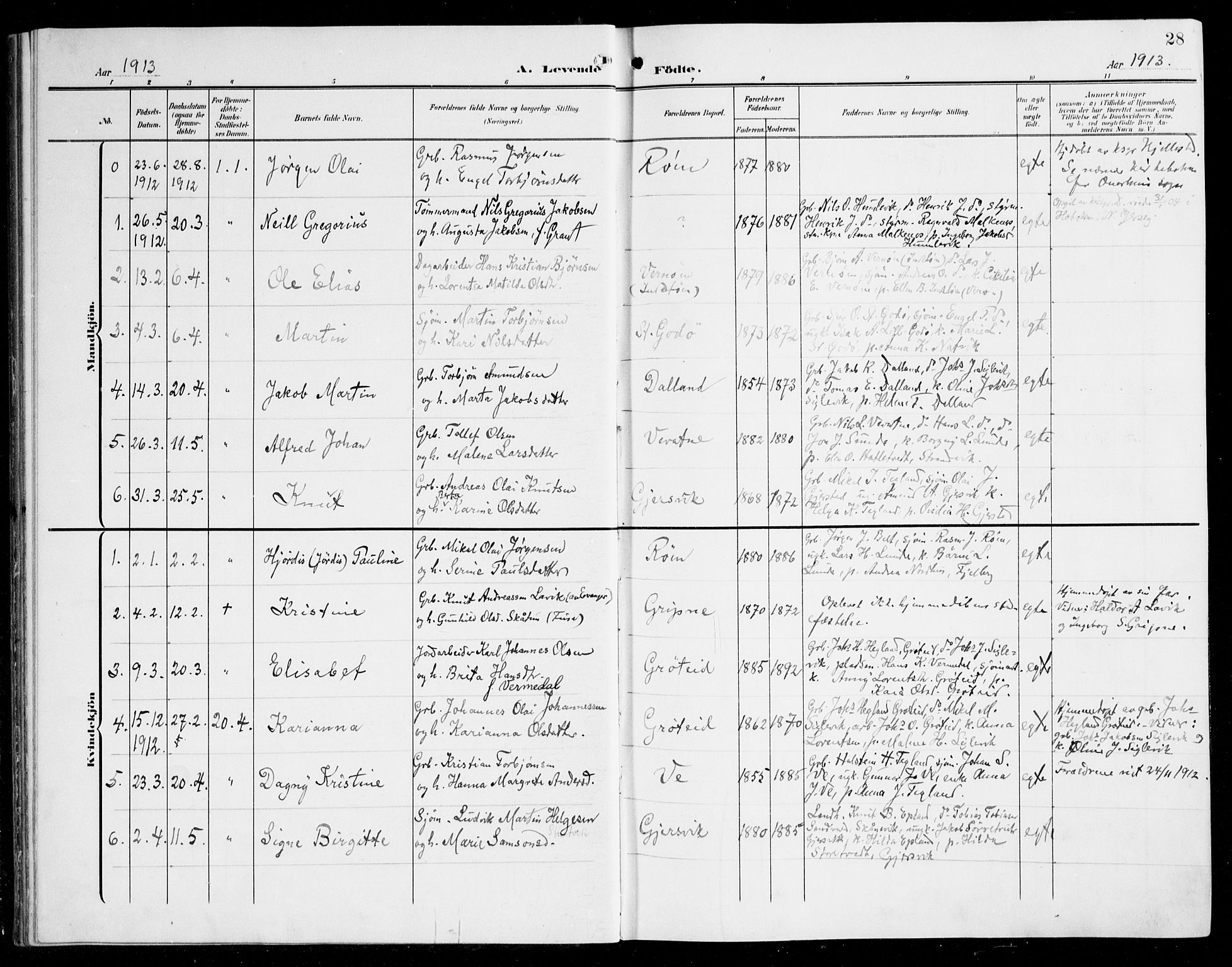 Tysnes sokneprestembete, SAB/A-78601/H/Haa: Parish register (official) no. B 2, 1907-1925, p. 28