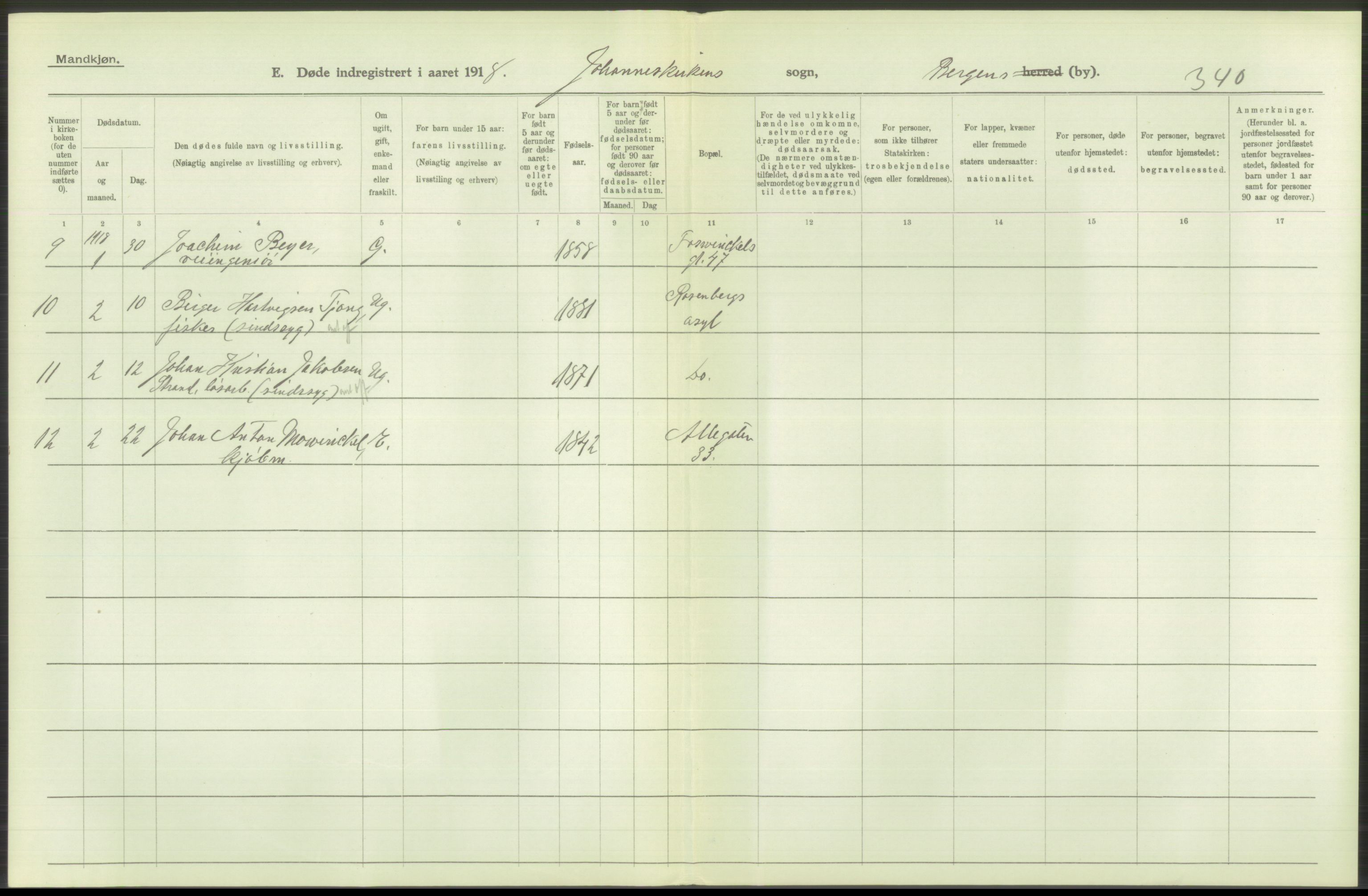 Statistisk sentralbyrå, Sosiodemografiske emner, Befolkning, RA/S-2228/D/Df/Dfb/Dfbh/L0039: Bergen: Døde., 1918, p. 42