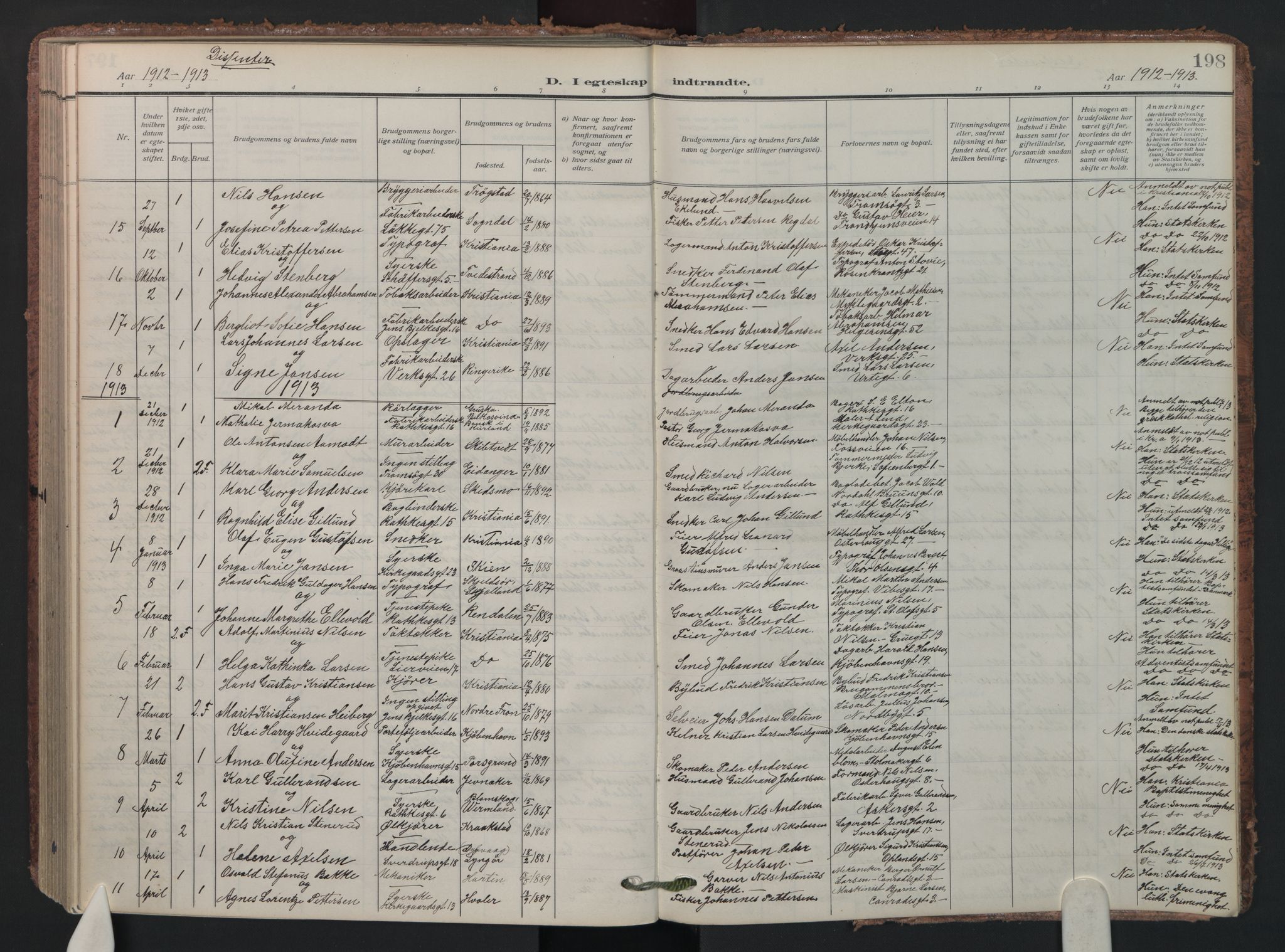 Petrus prestekontor Kirkebøker, AV/SAO-A-10872/F/Fa/L0013: Parish register (official) no. I 13, 1911-1925, p. 198