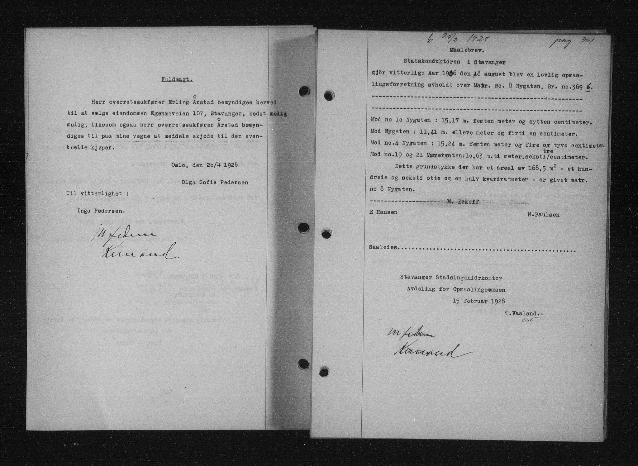 Stavanger byfogd, SAST/A-101408/001/4/41/410/410BB/L0053: Mortgage book no. 41, 1927-1928, Deed date: 25.02.1928