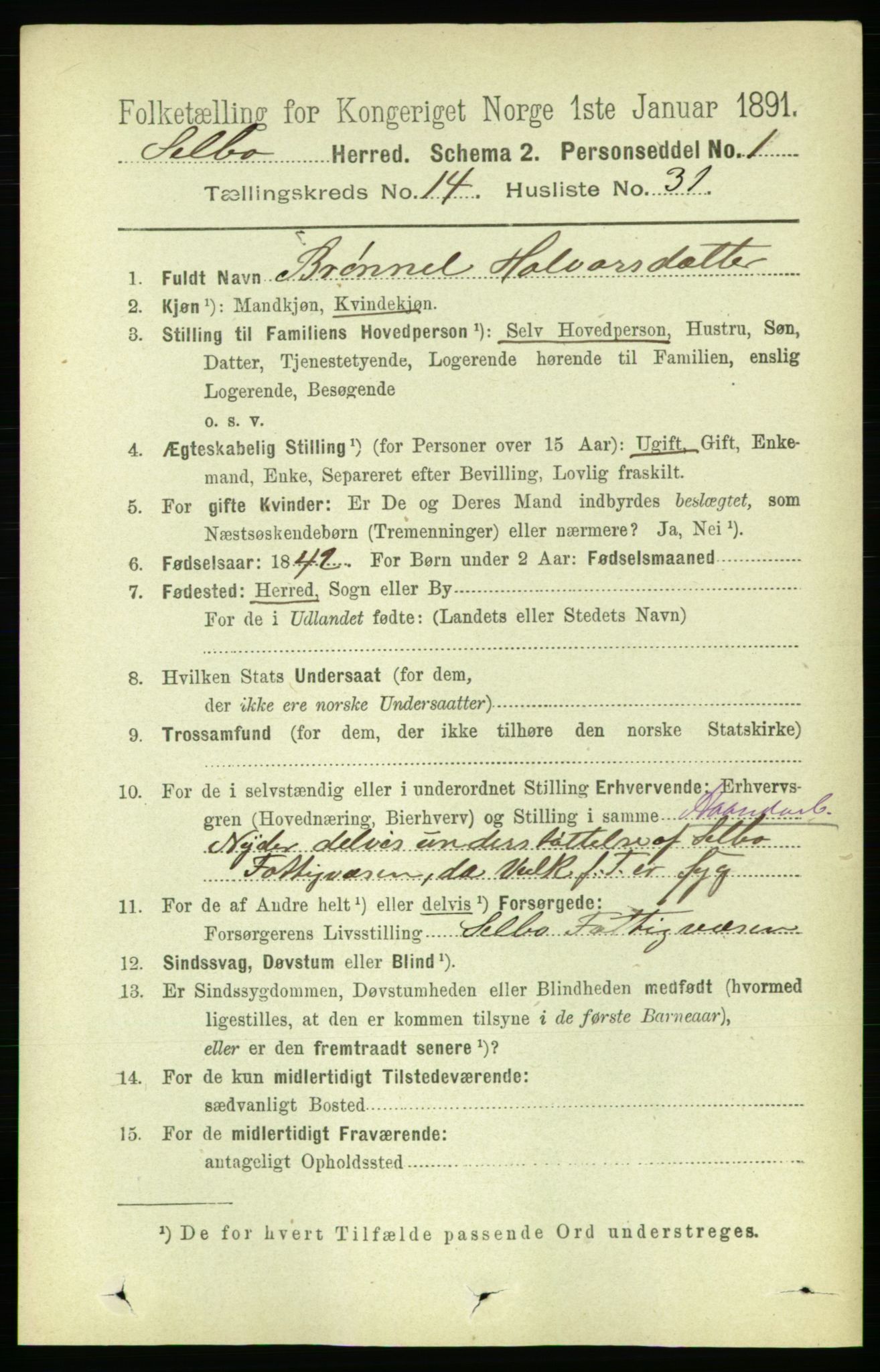 RA, 1891 census for 1664 Selbu, 1891, p. 5288