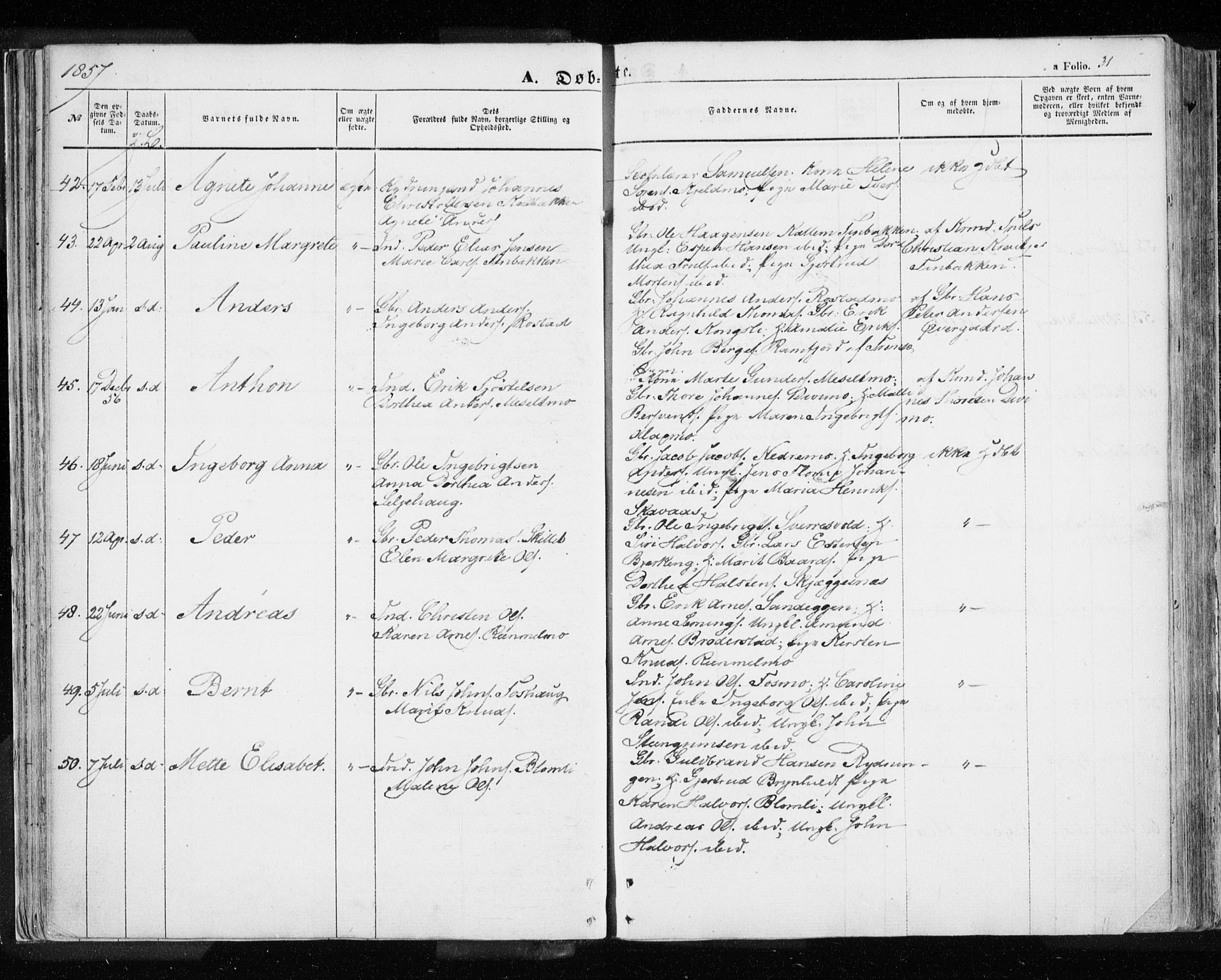 Målselv sokneprestembete, SATØ/S-1311/G/Ga/Gaa/L0003kirke: Parish register (official) no. 3, 1853-1863, p. 31