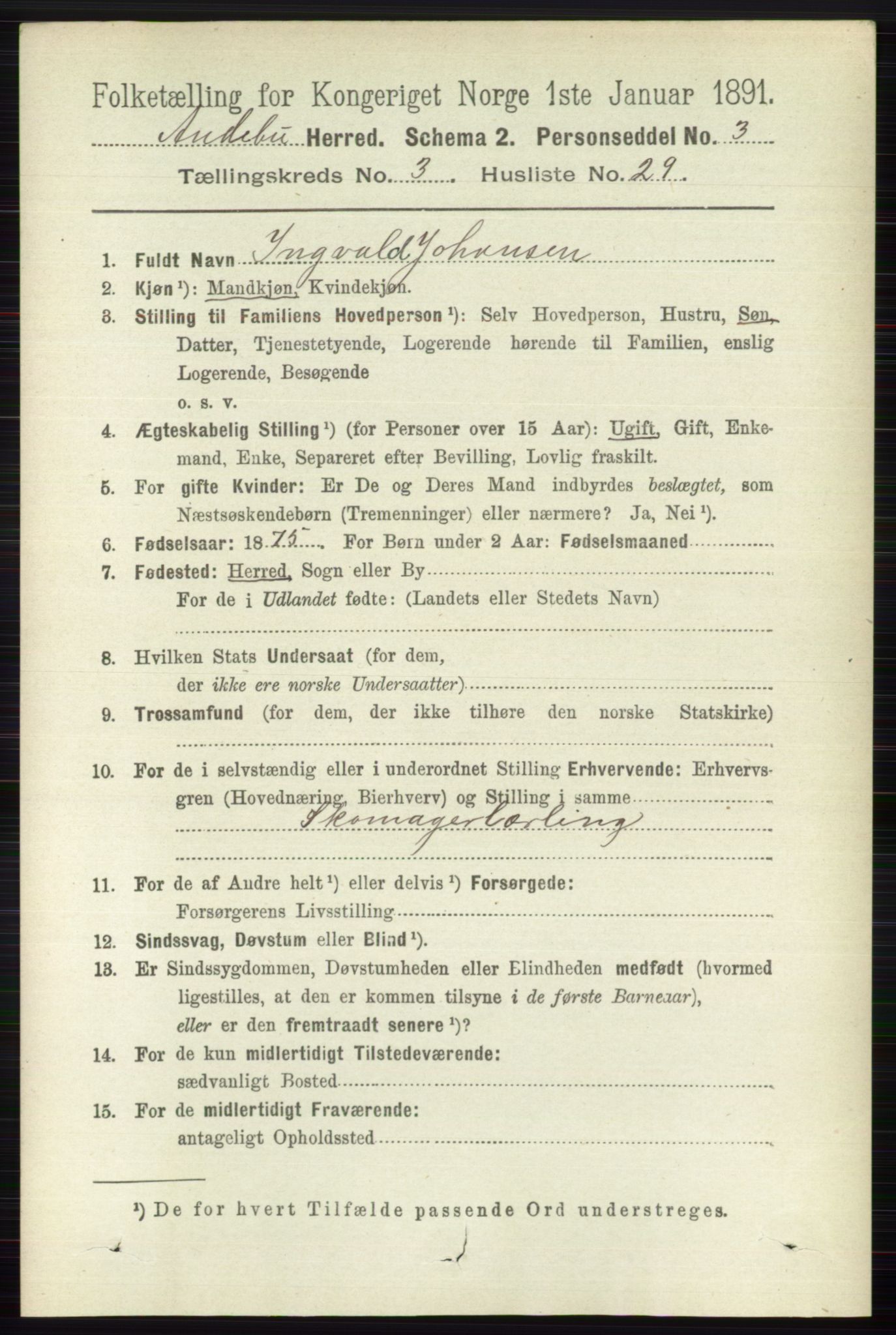 RA, 1891 census for 0719 Andebu, 1891, p. 1656