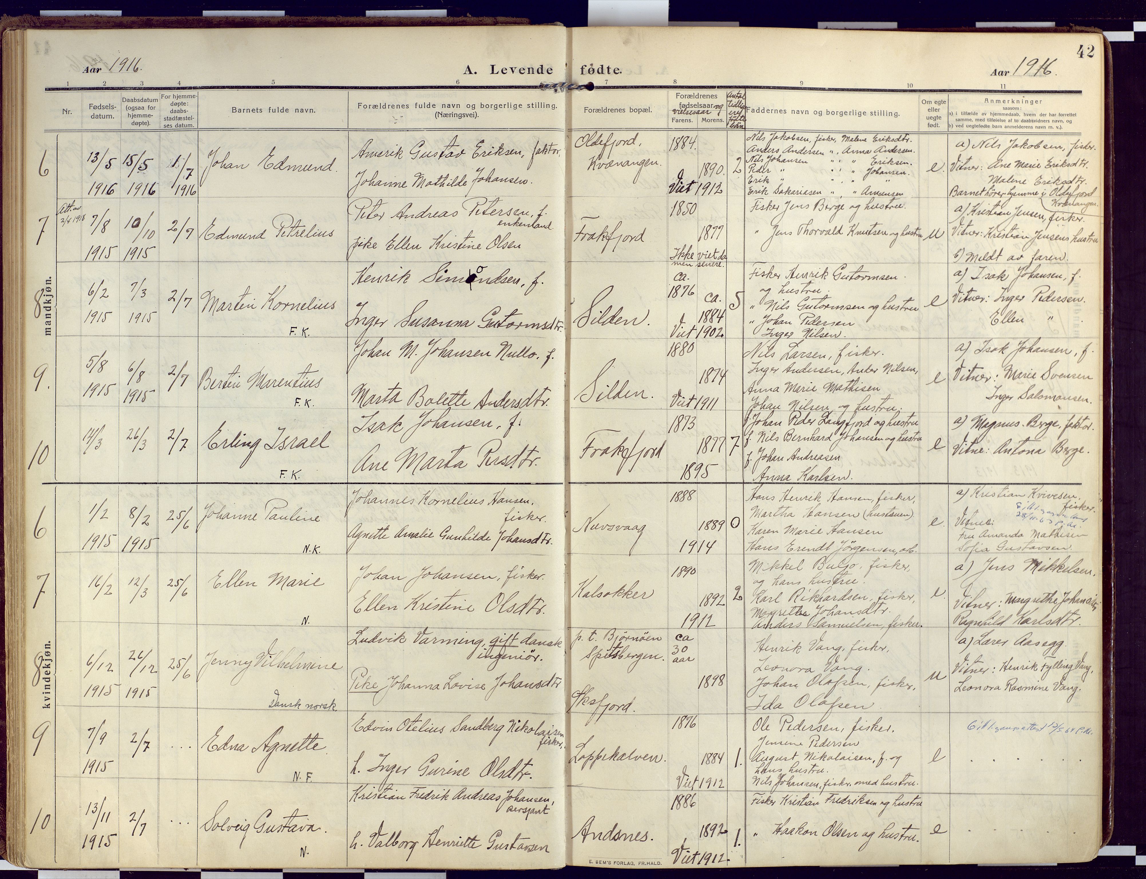 Loppa sokneprestkontor, SATØ/S-1339/H/Ha/L0011kirke: Parish register (official) no. 11, 1909-1919, p. 42