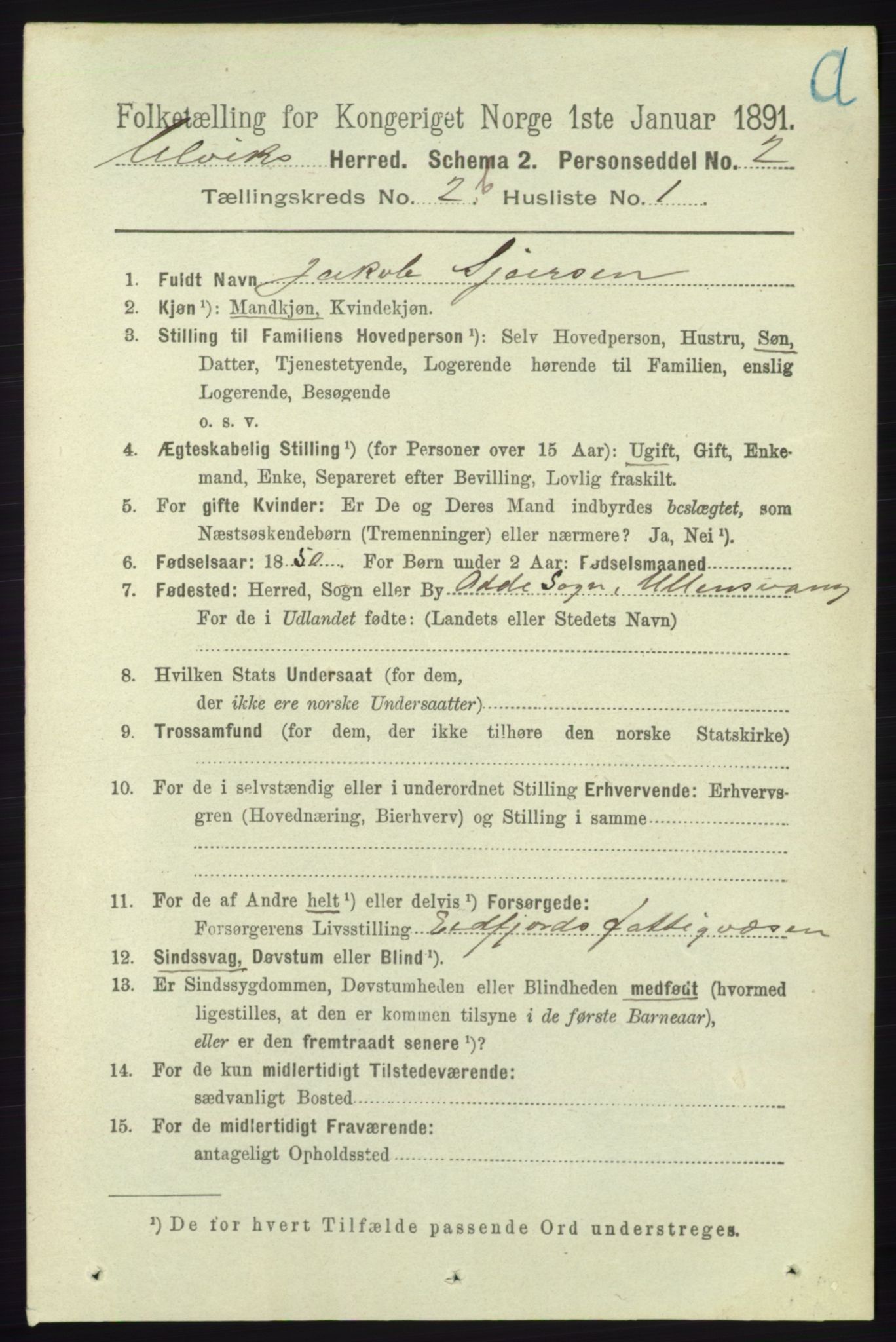 RA, 1891 census for 1233 Ulvik, 1891, p. 234