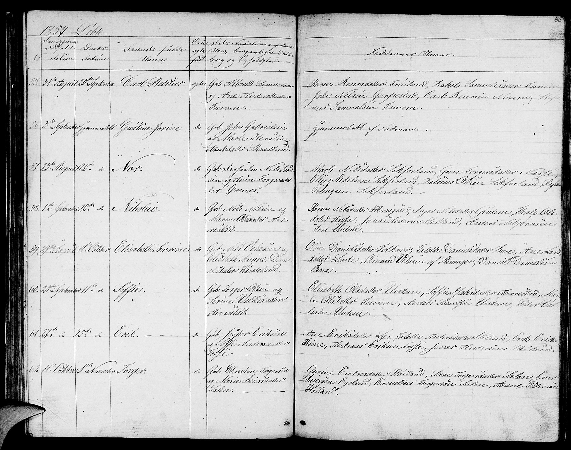 Lye sokneprestkontor, AV/SAST-A-101794/001/30BB/L0002: Parish register (copy) no. B 2, 1852-1867, p. 60