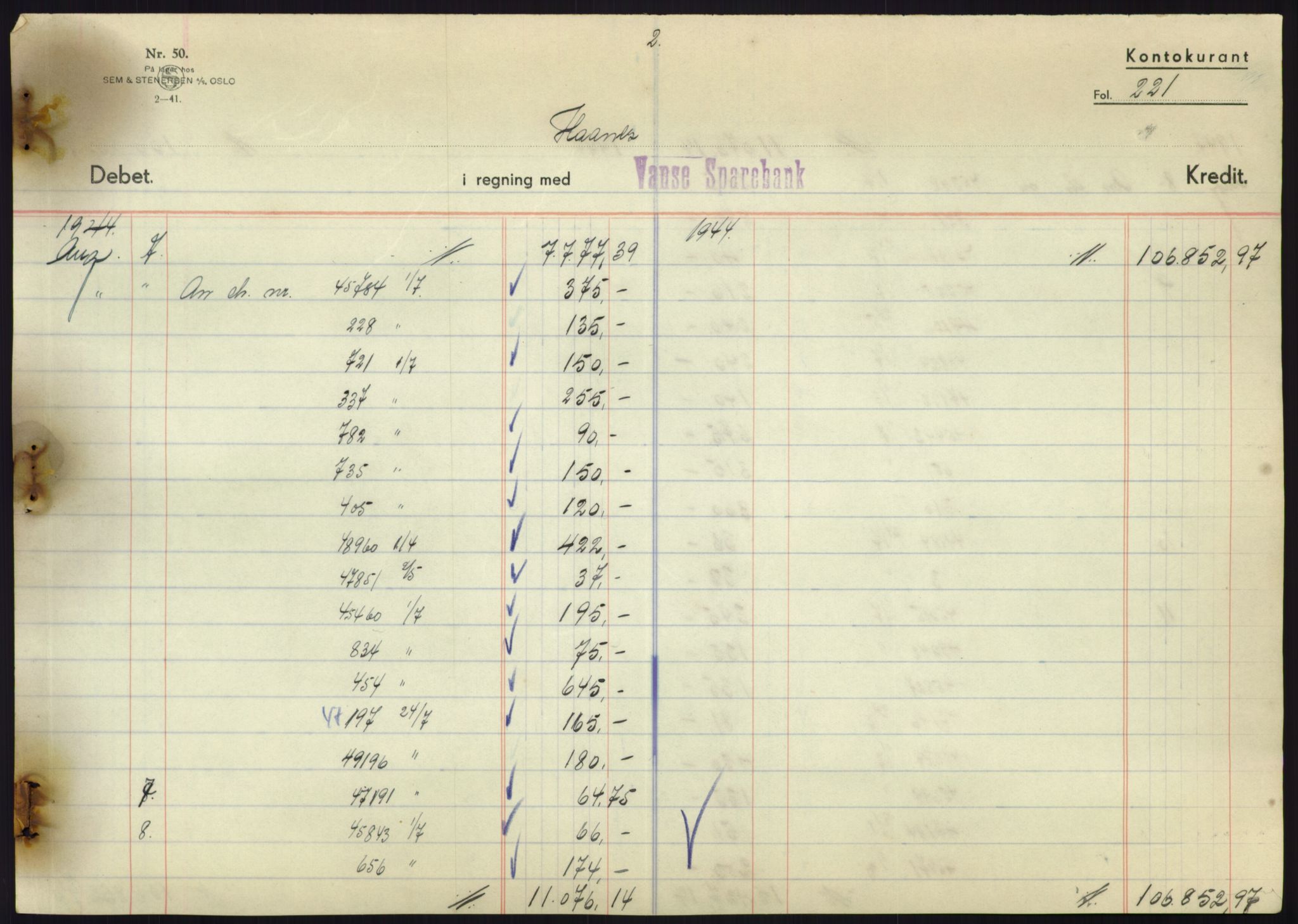 Forsvarsdepartementet, 10. kontor / Oppgjørskontoret, AV/RA-RAFA-1225/D/Db/L0180: Lista oppgjørskontor, 1942-1952, p. 2183