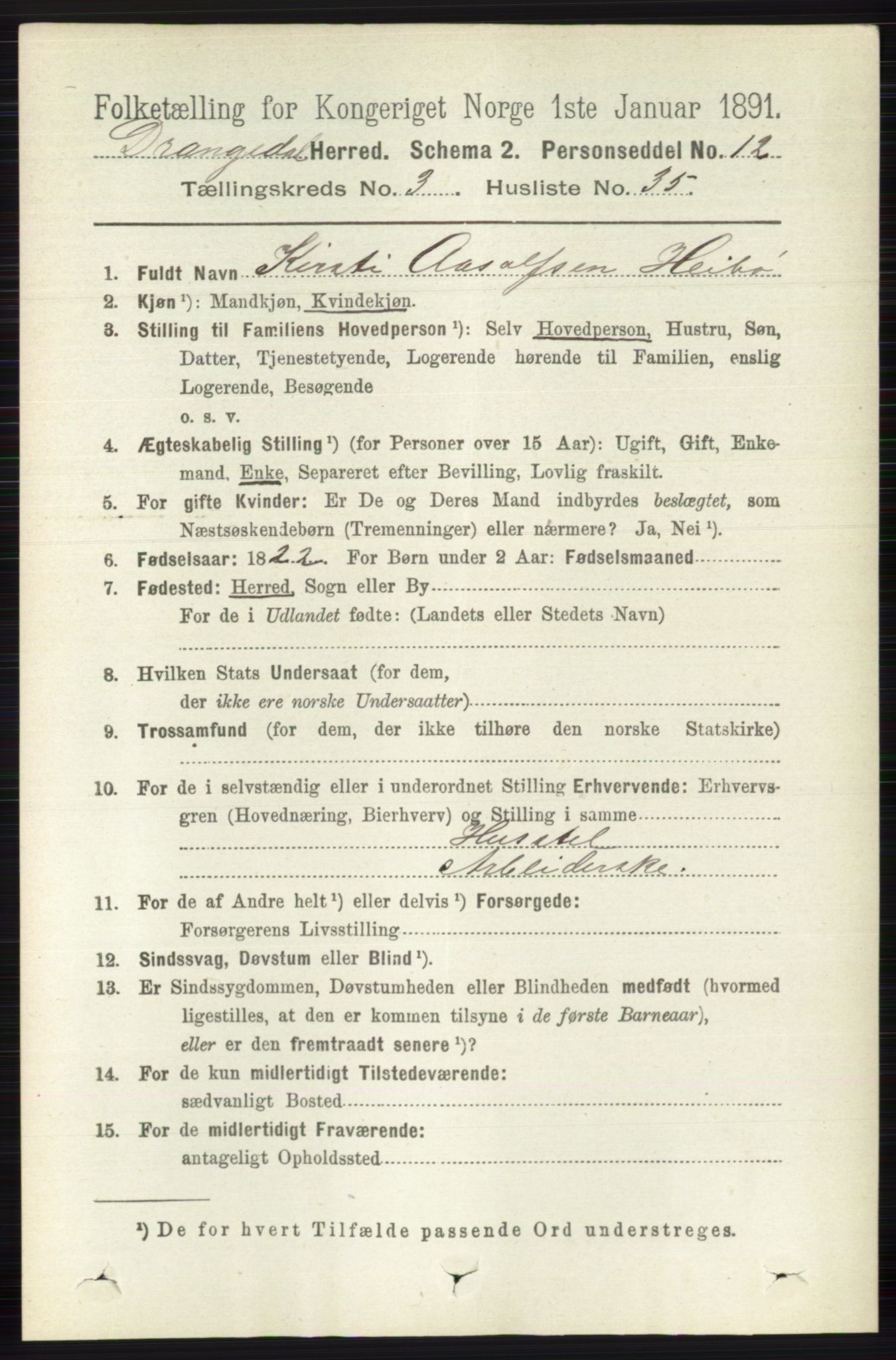 RA, 1891 census for 0817 Drangedal, 1891, p. 1091