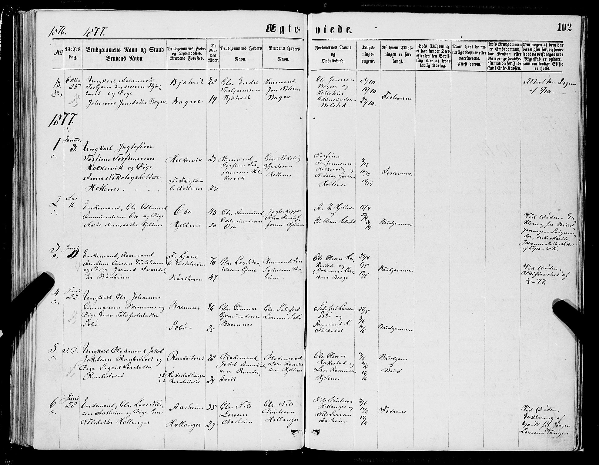 Ulvik sokneprestembete, SAB/A-78801/H/Hab: Parish register (copy) no. A 2, 1869-1882, p. 102