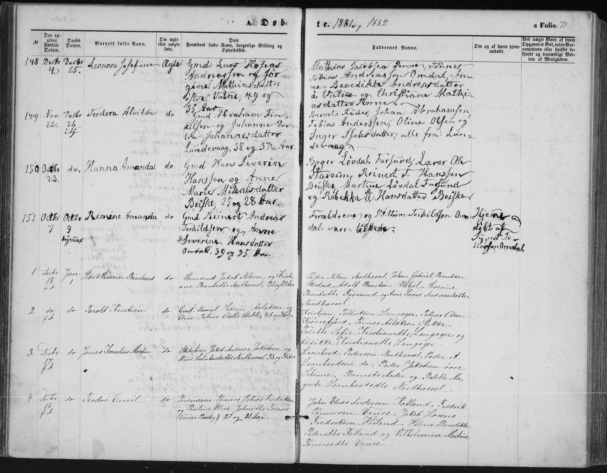 Lista sokneprestkontor, AV/SAK-1111-0027/F/Fb/L0004: Parish register (copy) no. B 4, 1877-1891, p. 71