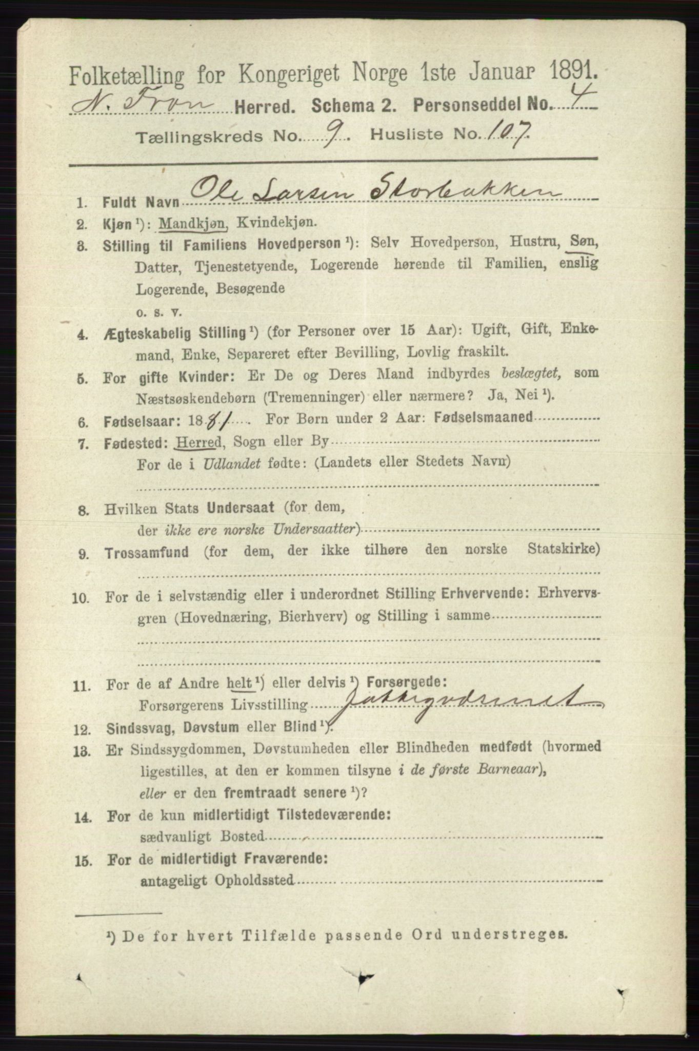 RA, 1891 census for 0518 Nord-Fron, 1891, p. 4297